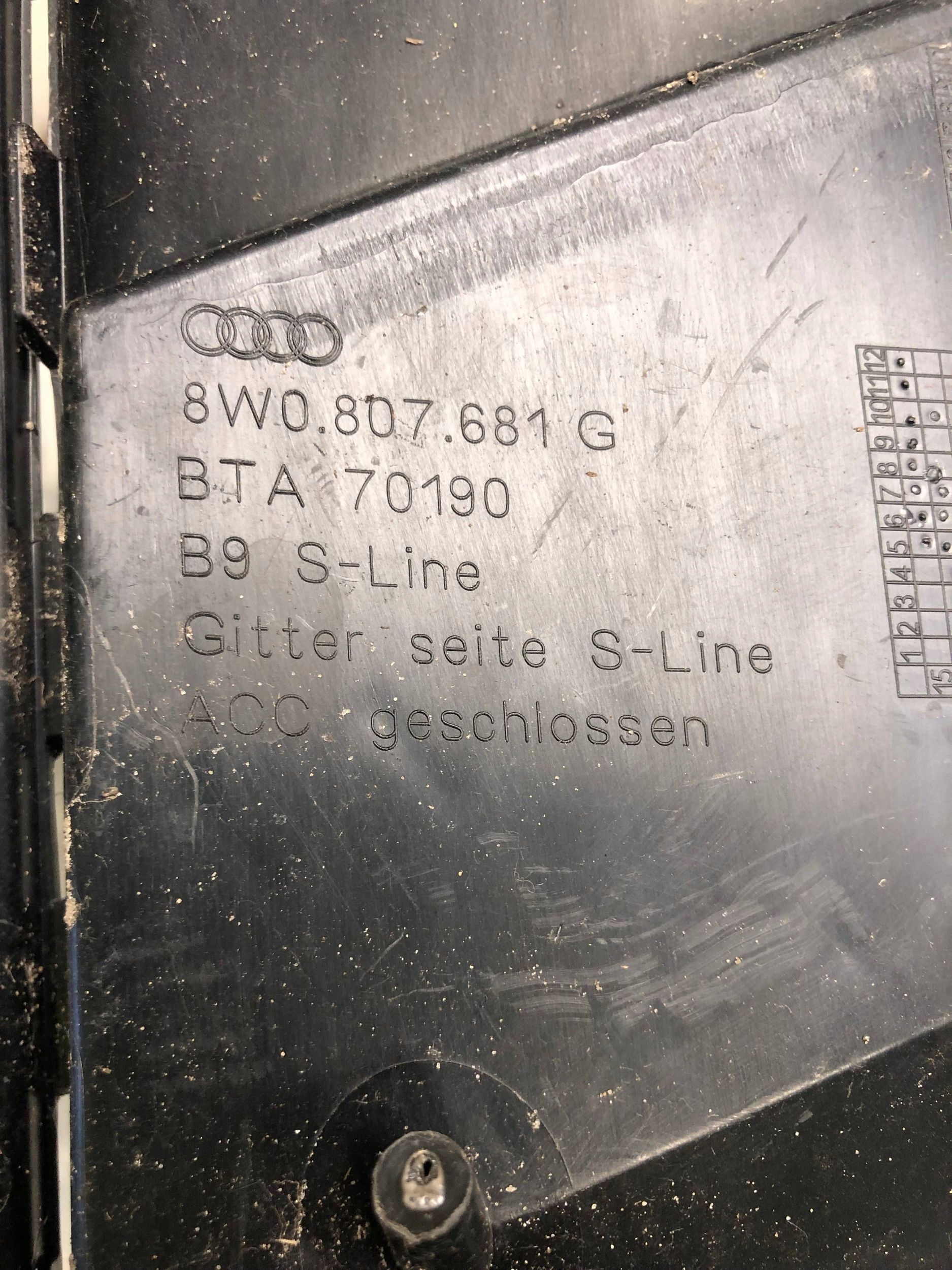 grid of a bumper left front S-LINE AUDI A4 B9 8W0807681G