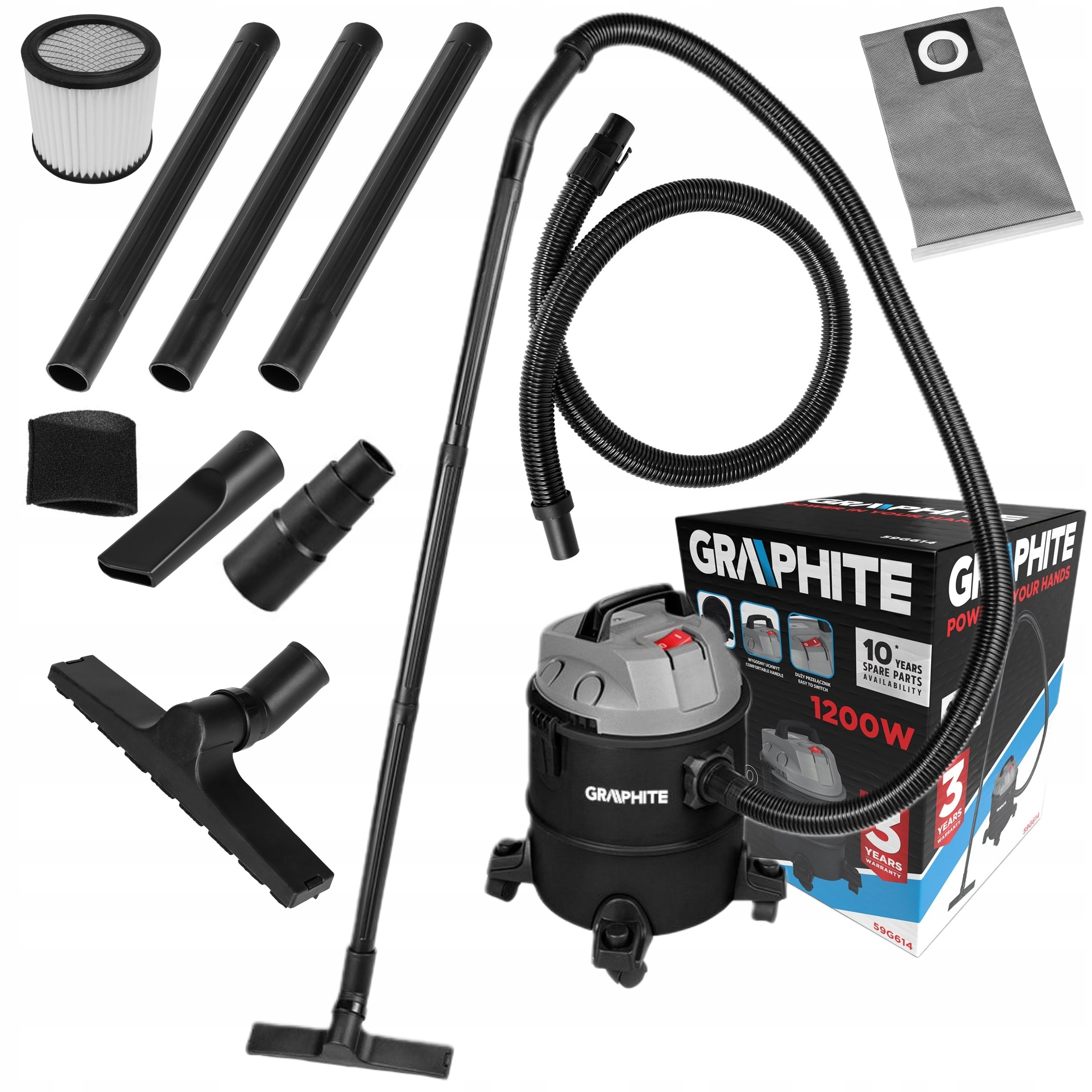 Graphite Vysavač Pro Stavební Dílnu 1200W 20L Příslušenství