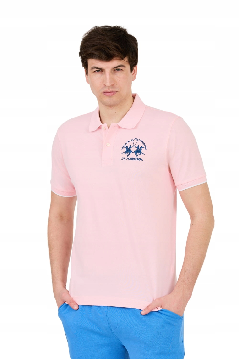 La Martina Růžové polo s velkým logem XL