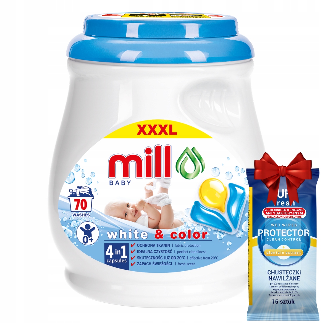 Kapsle na praní Mill Baby pro děti Bílá a barva 70 ks Dárek
