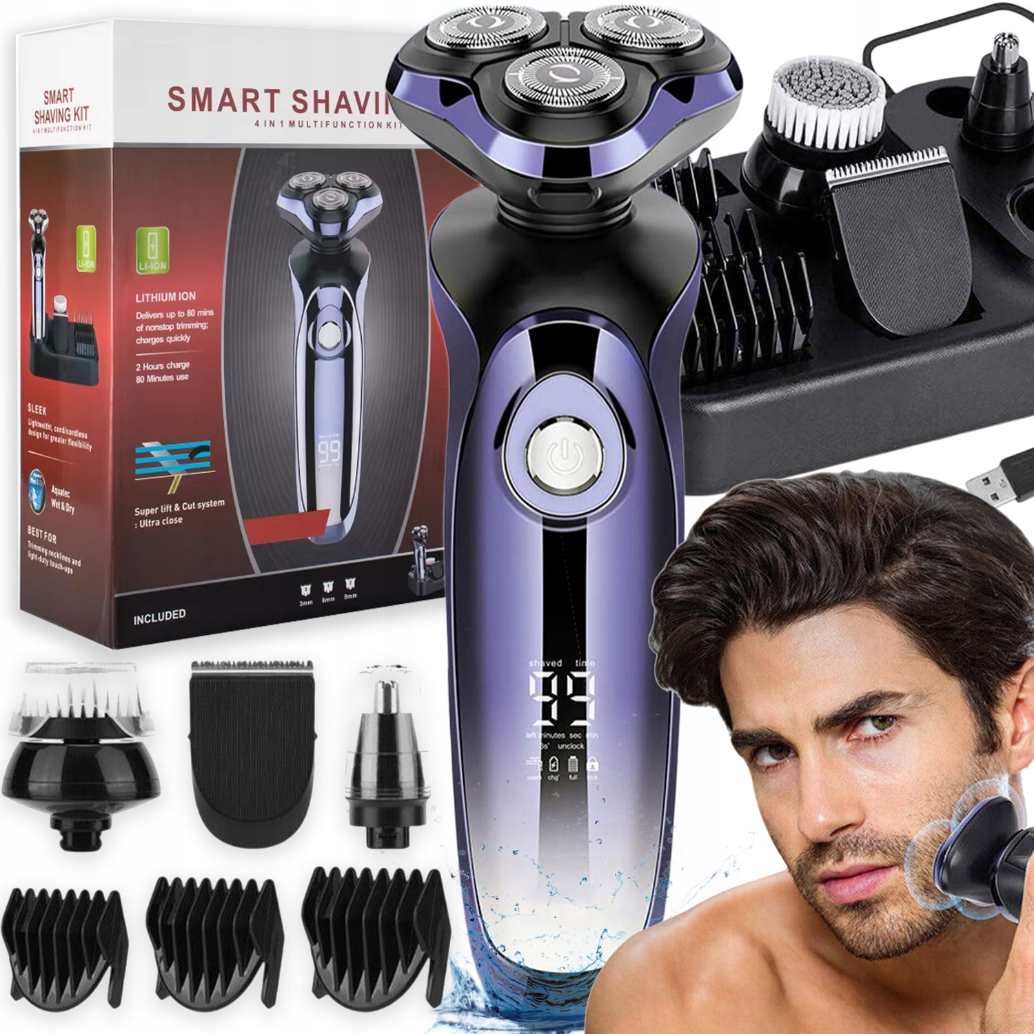 Holicí Strojek Pánský Zastřihovač Vousů Hlavy Nos Uši Wet&dry 4V1 Dárek