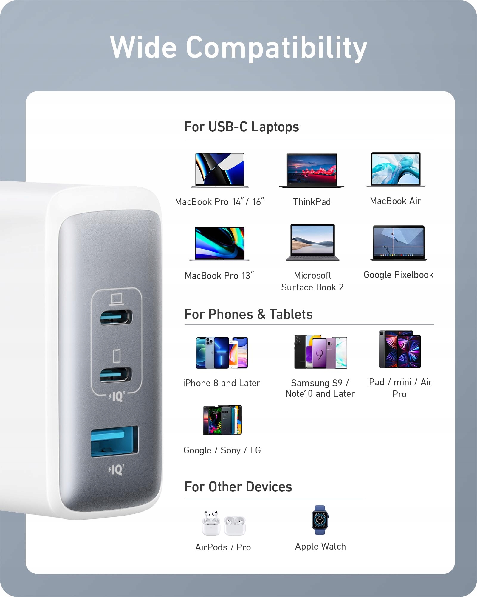 ANKER 100W USB C Szybka Ładowarka 3-Portowa Do MacBook i iPhone 15 — miniatura 7