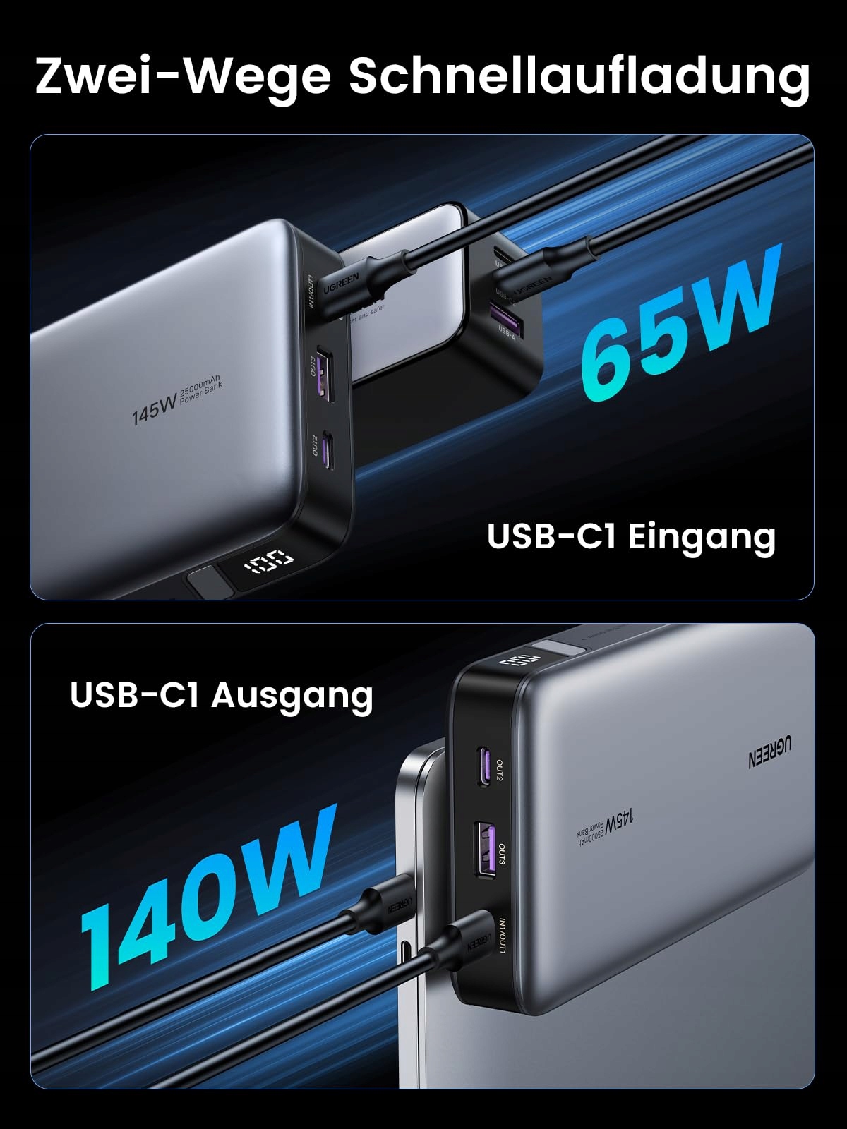 UGREEN Nexode Power Bank 145W 25000mAh 3 Porty USB C LED Display — miniatura 5