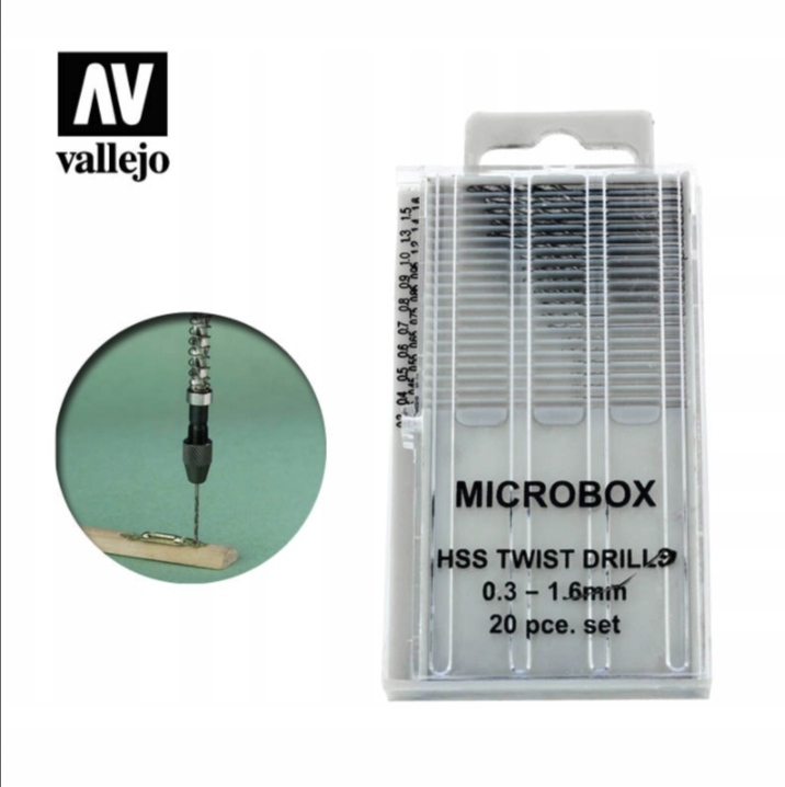 Vallejo " Hobby Tools " T01001 sada 20 vrtáků , 0.3-1.6 mm