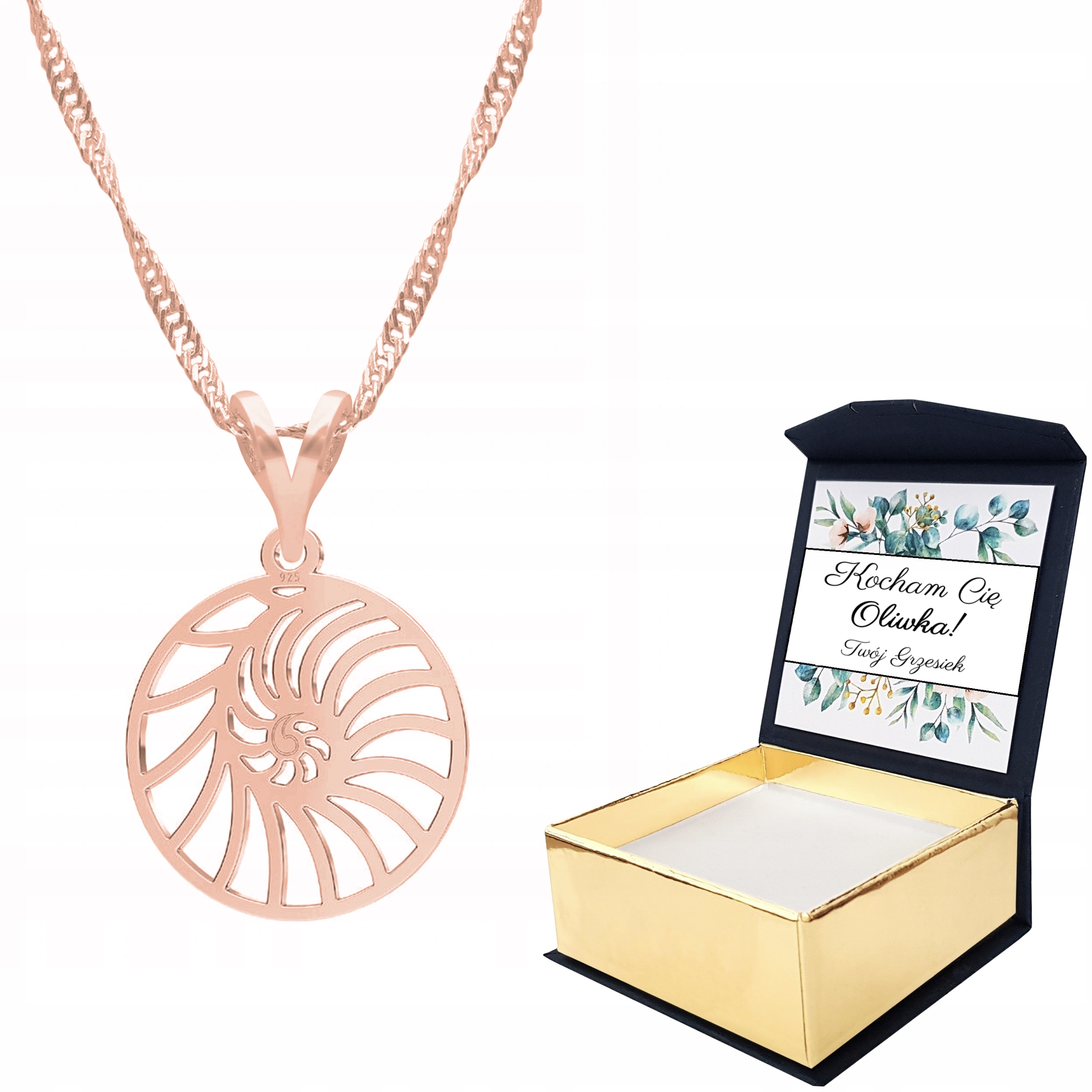 Náhrdelník růžové zlato Mušle Vlastní Potisk