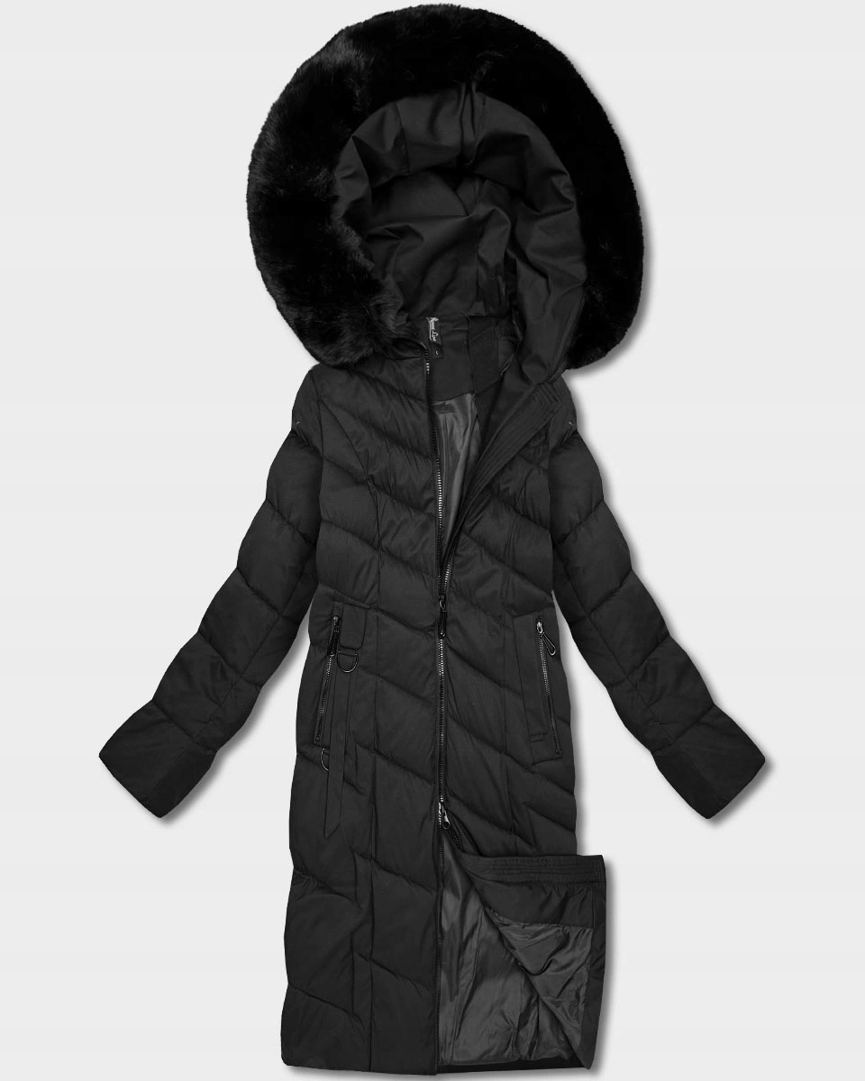 Dlouhá Bunda S Kapucí 7662# Černá 48