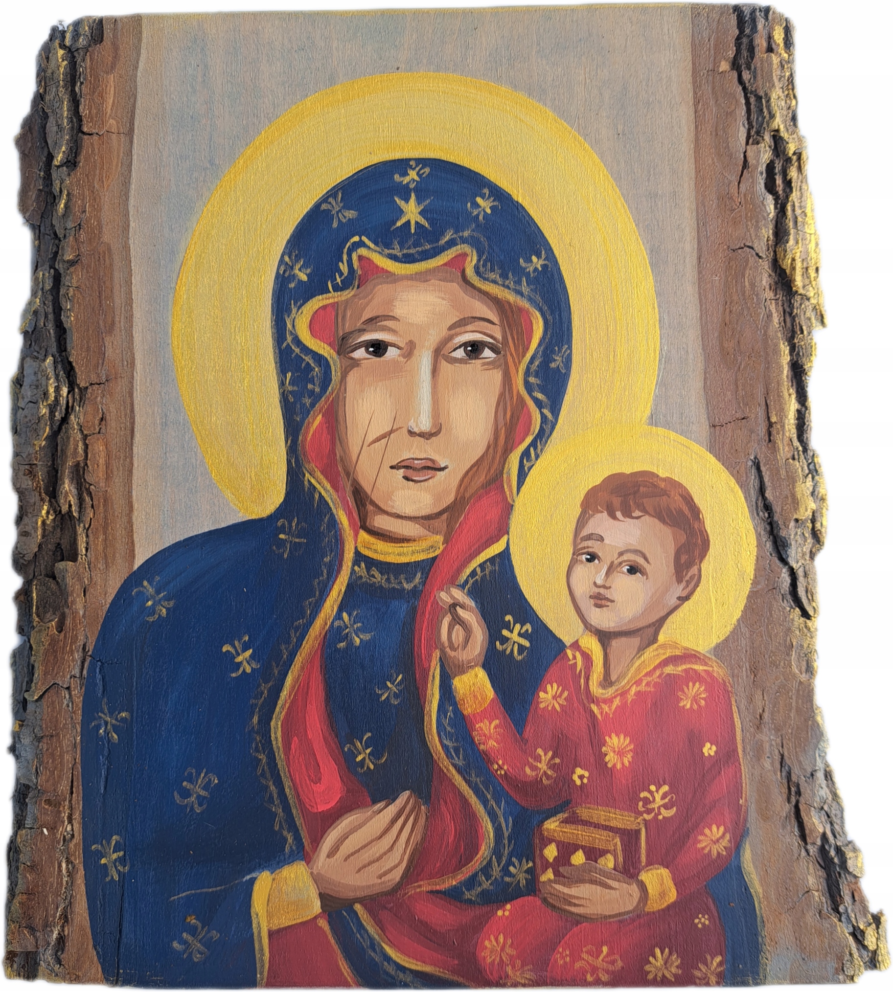 Ikona obraz masivní dřevo s kůrou Svatý Vojtěch jako dárek ručně malovaný