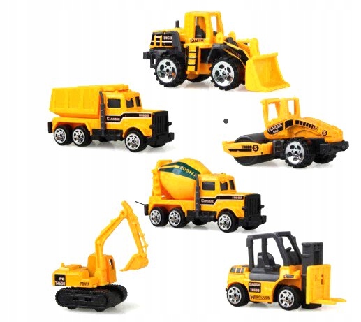 SAMOCHODZIKI MASZYNY BUDOWLANE ZESTAW 6 SZTUK