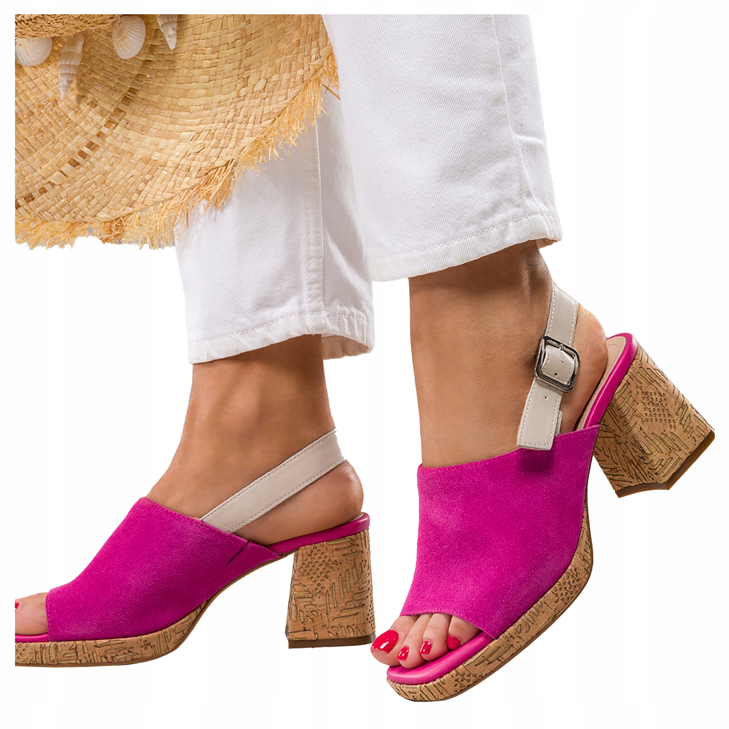 Dámské kožené sandály na širokém podpatku, stabilní, pohodlné, módní, velikost 41