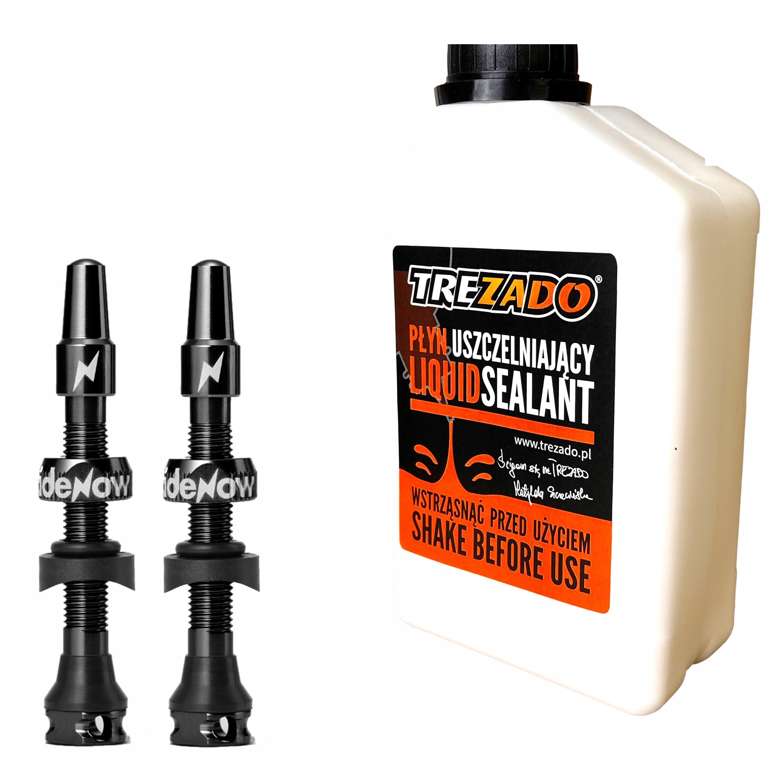 Zawory Tubeless 45mm RideNow Czarne Płyn Uszczelniający Trezado 500ml