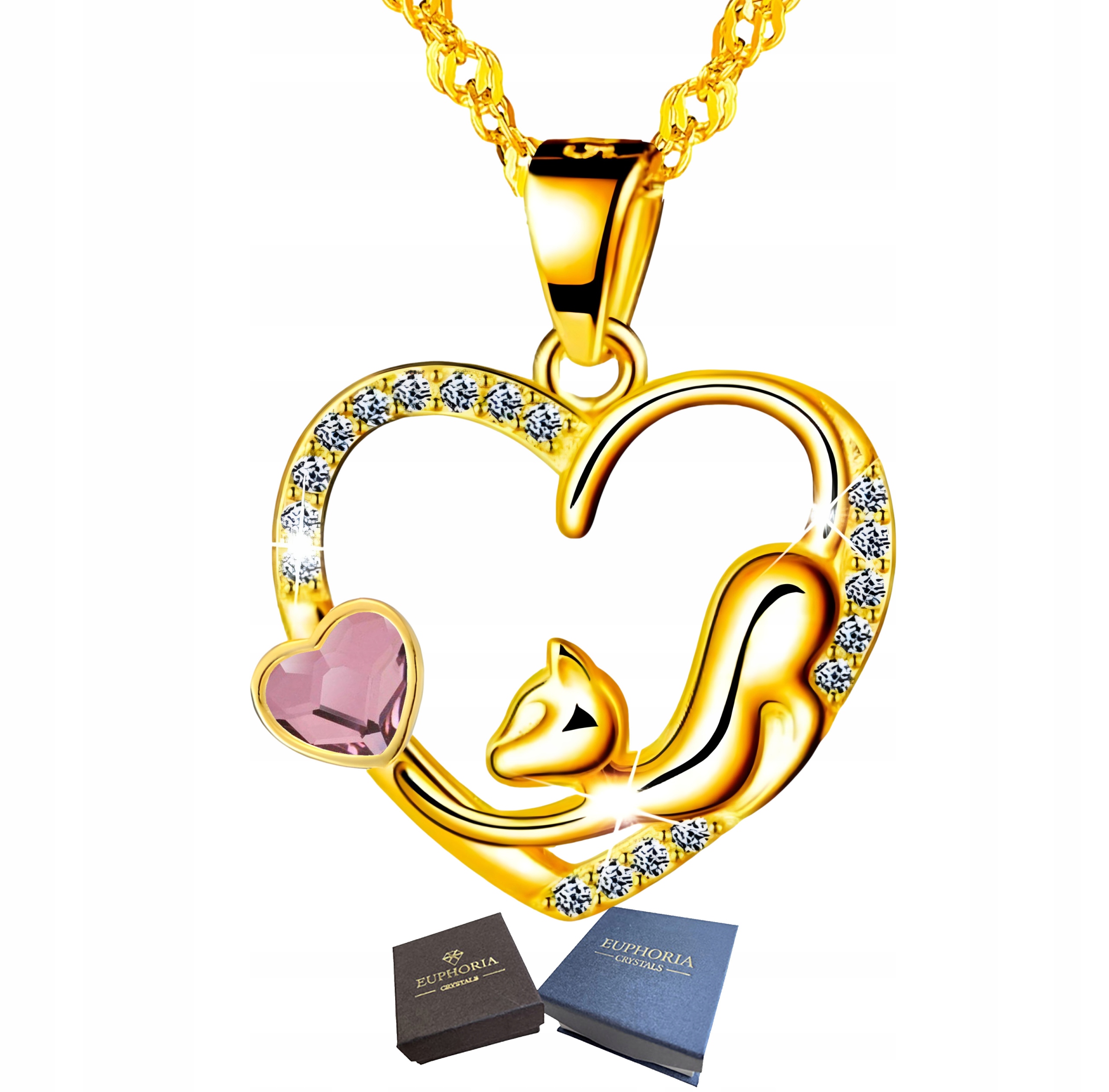 Zlatý náhrdelník Stříbro 925 Srdce s kočkou Dárek Celebrita pro ženu