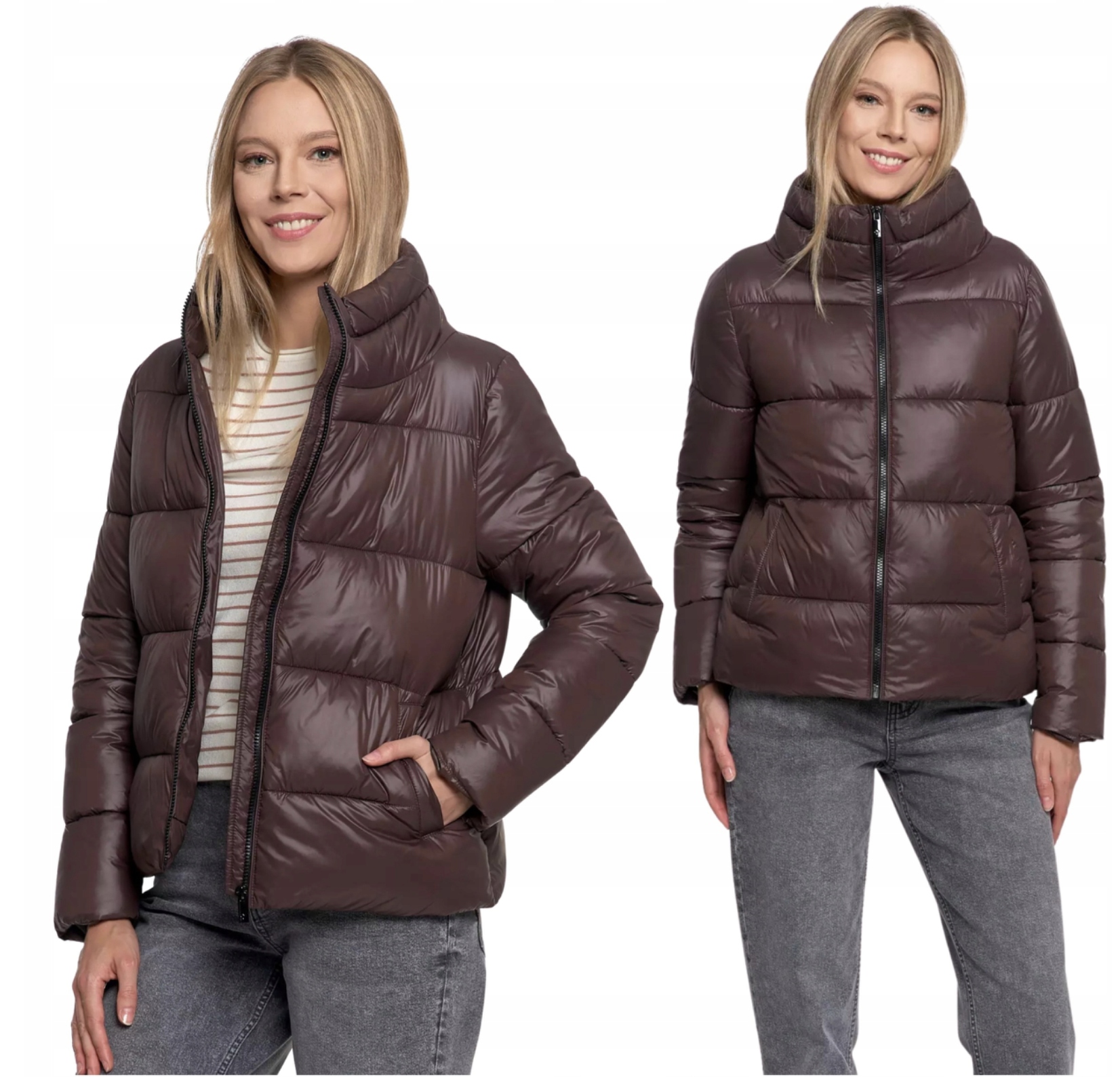 Kurtka Damska Pikowana Krótka Z Wysoką Stójką Ciepła Modna Moraj S