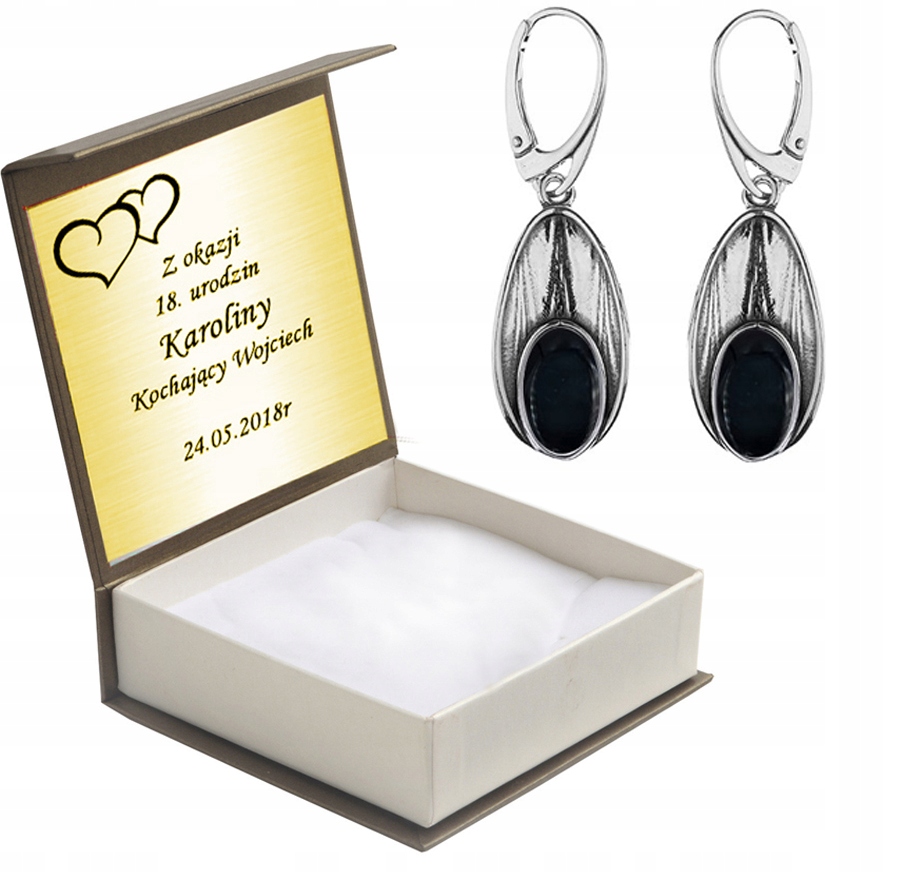 

Srebrne Wiszące Kolczyki Z Onyksami Angielskie Zap