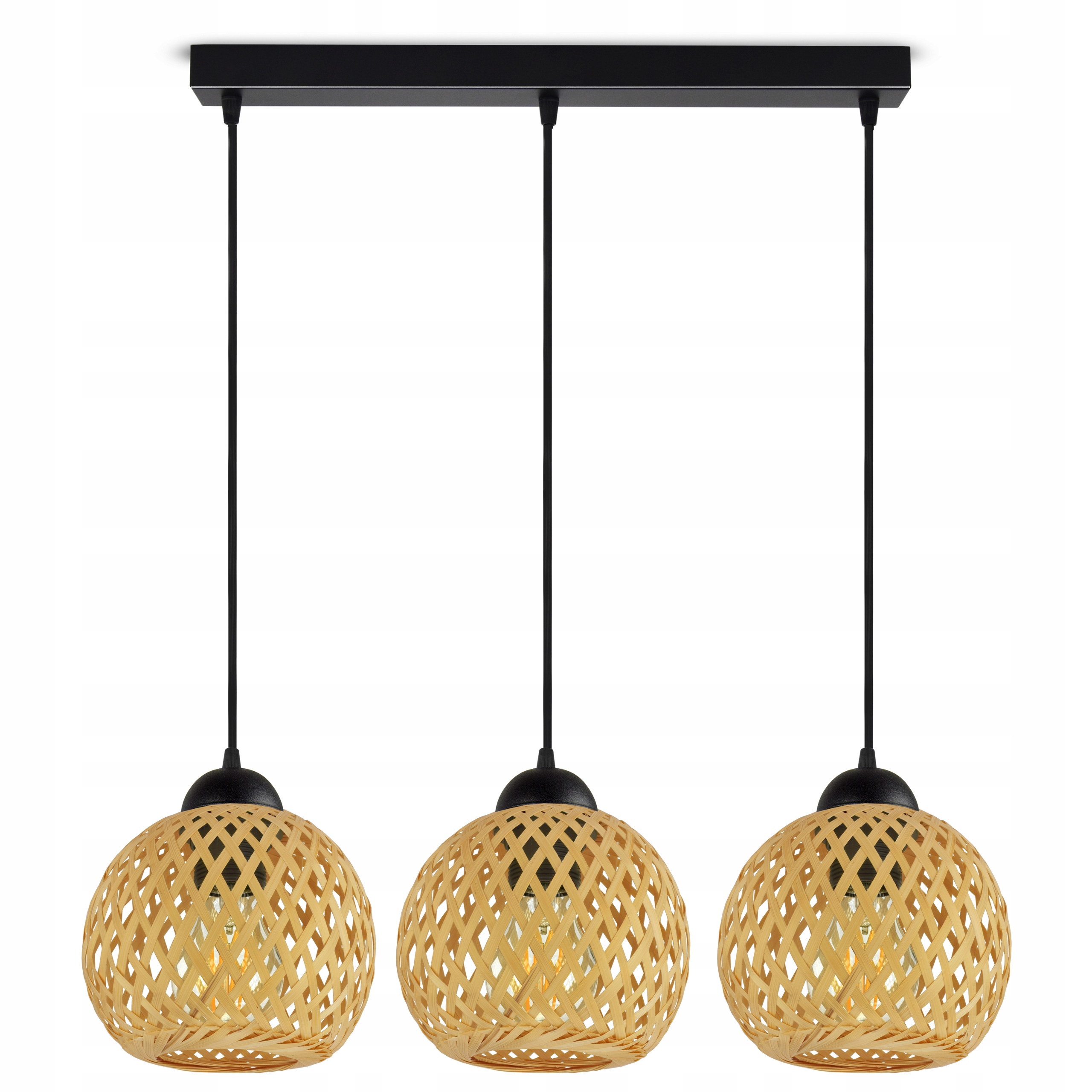 Lampa Sufitowa Wisząca Bambusowa Pleciona Boho Naturalna 584-BZ3 Led Czarna