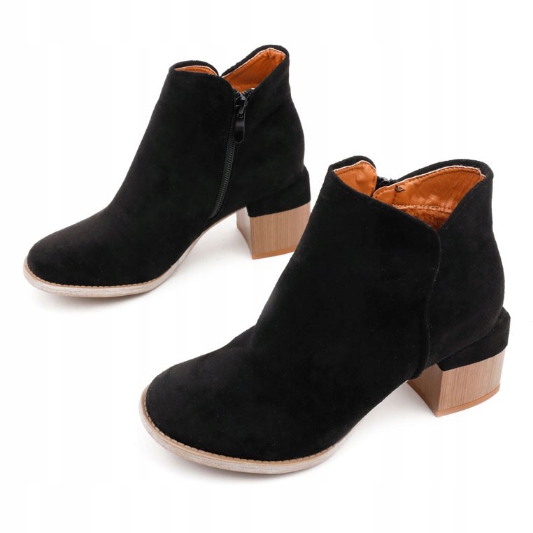 

Czarne Botki Buty Damskie Na Słupku Na Obcasie 6CM