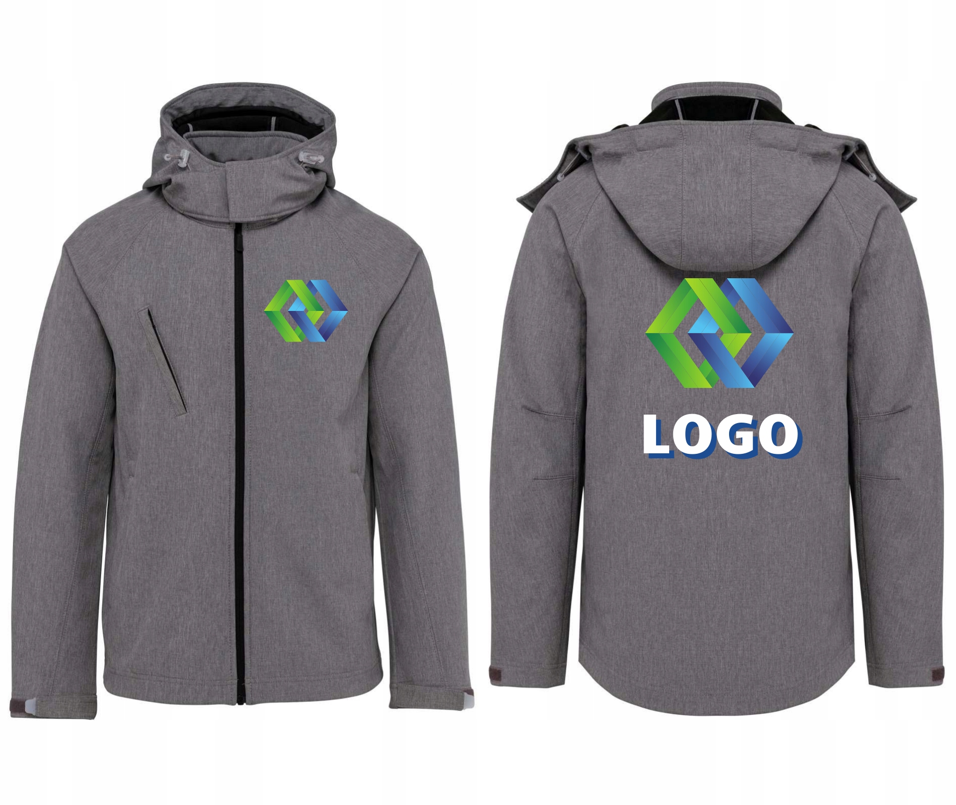 Pánská softshellová bunda KA413 šedá melanžová s vlastním potiskem loga firmy