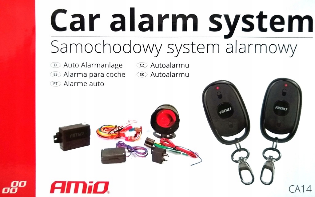 ALARM SAMOCHODOWY AMIO CA14 PILOT SYRENA KABLE