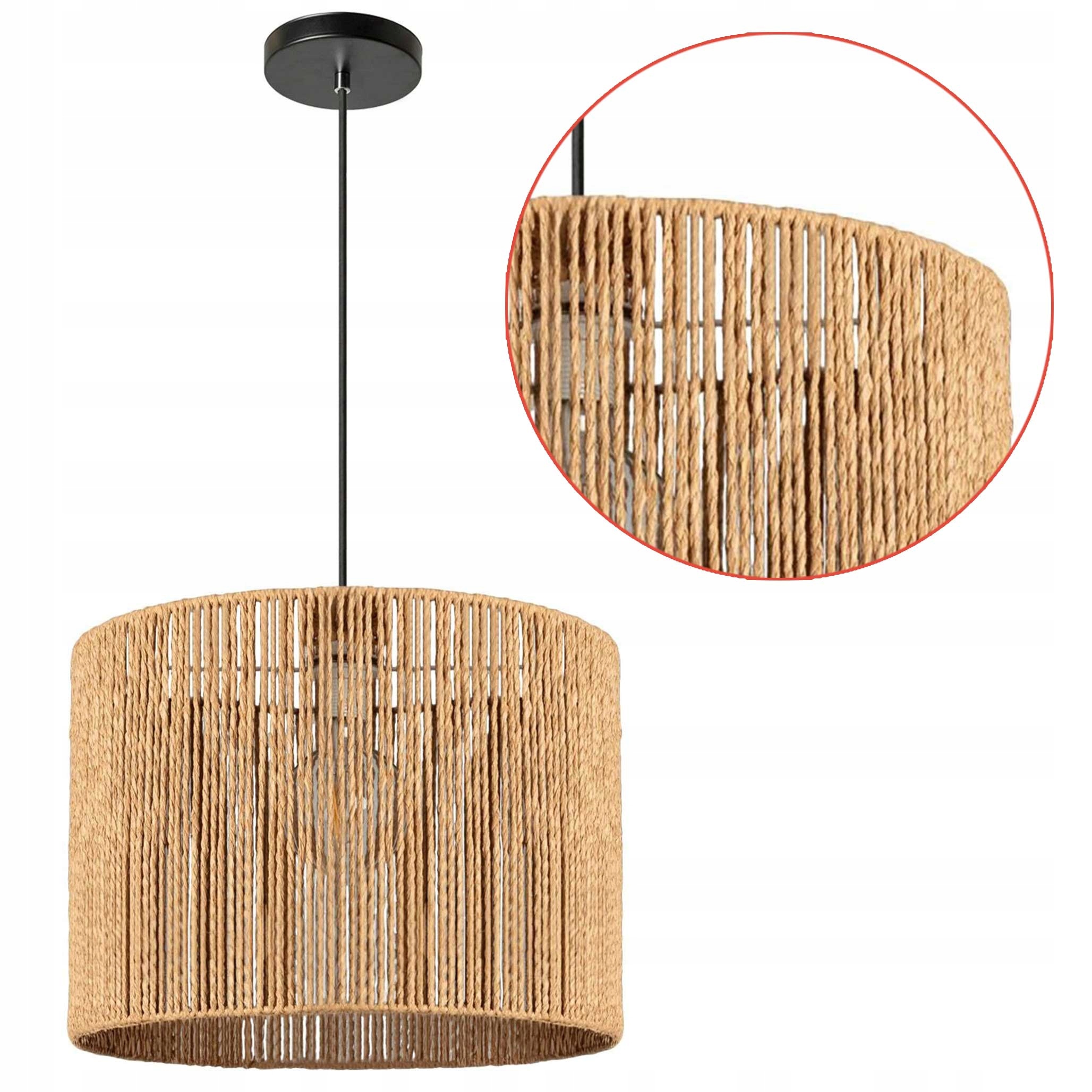 Závěsná lampa Boho Natural 30 cm Jutový Provázek Černá Béžová E27