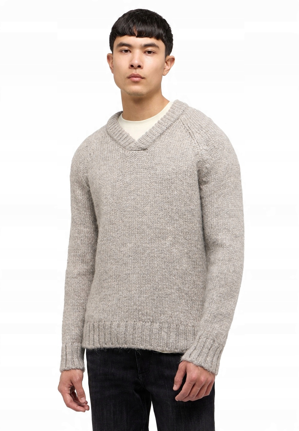 Pánský Šedý Svetr S Alpakou, Teplý, Popelavý, Elegantní Mustang