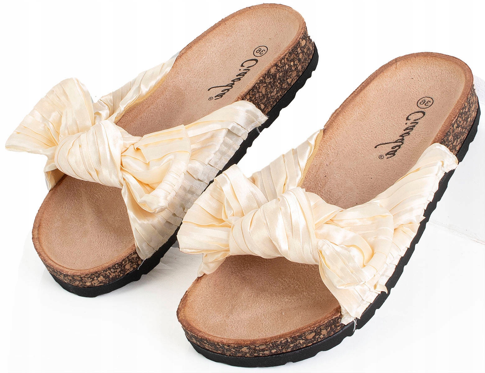 7216 BEŻOWE KLAPKI NA KORKU PROFILOWANE KOKARDA 38 Płeć kobieta