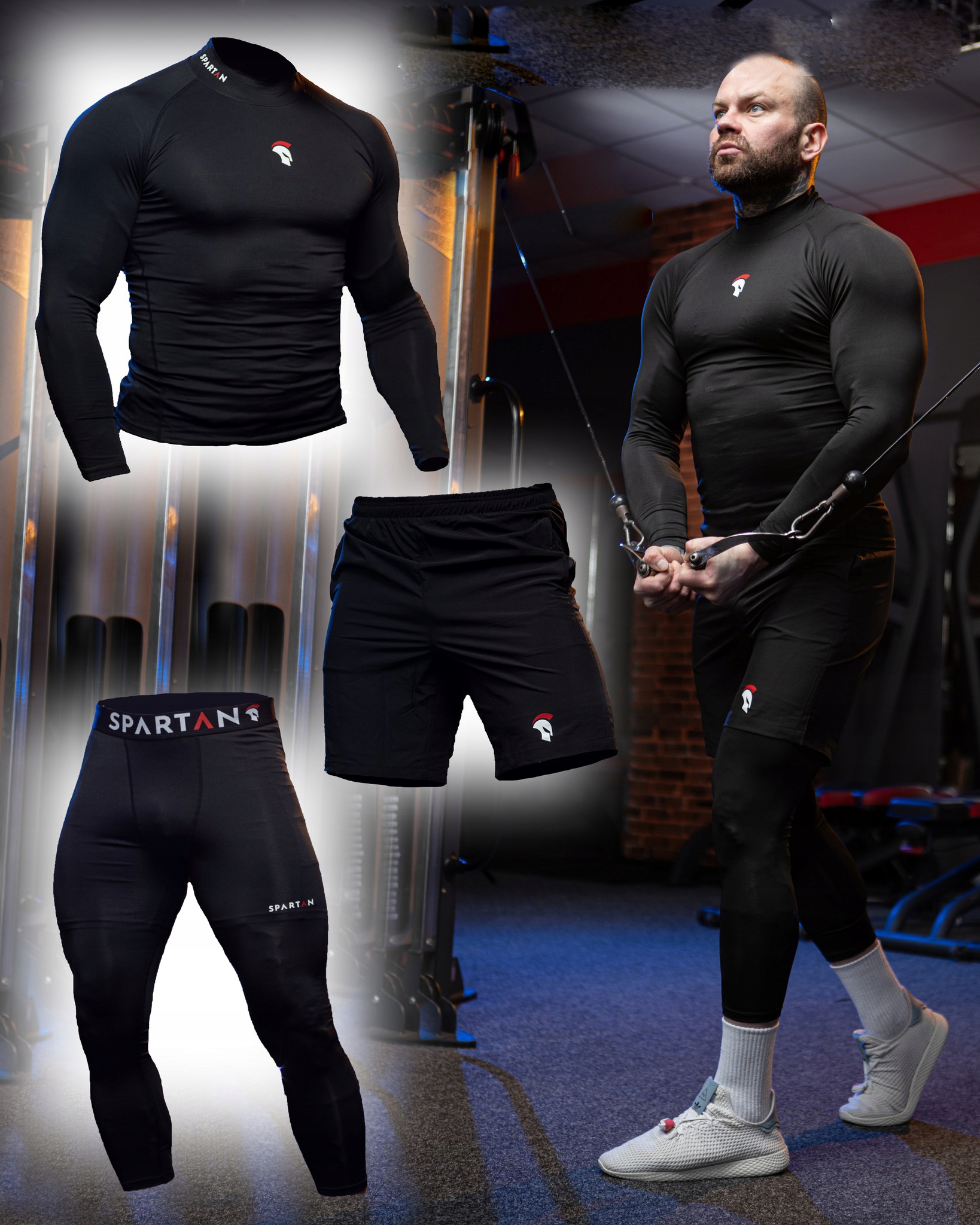 BIELIZNA ODZIEŻ RASHGUARD SPODNIE SZORTY Termoaktywna MĘSKA KOMPLET 3w1 Rozmiar XXL