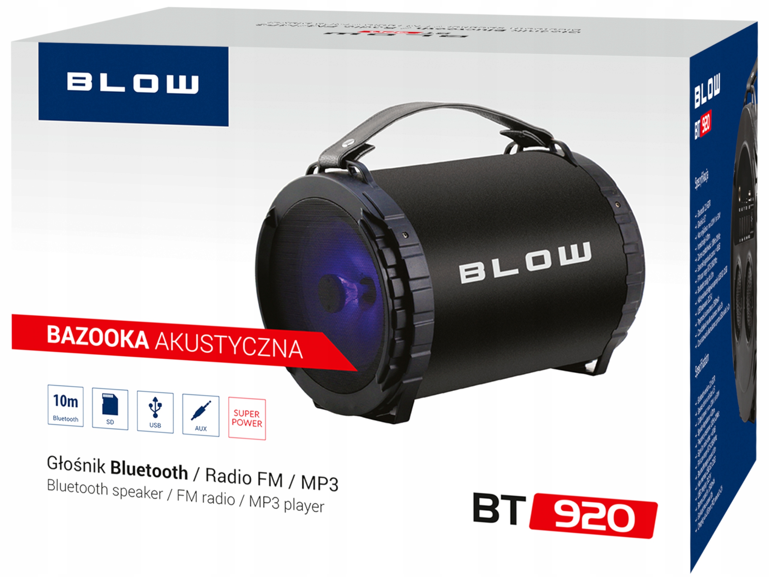 OUTLET GŁOŚNIK BLUETOOTH PRZENOŚNY BAZOOKA USB SD Zasilanie akumulatorowe