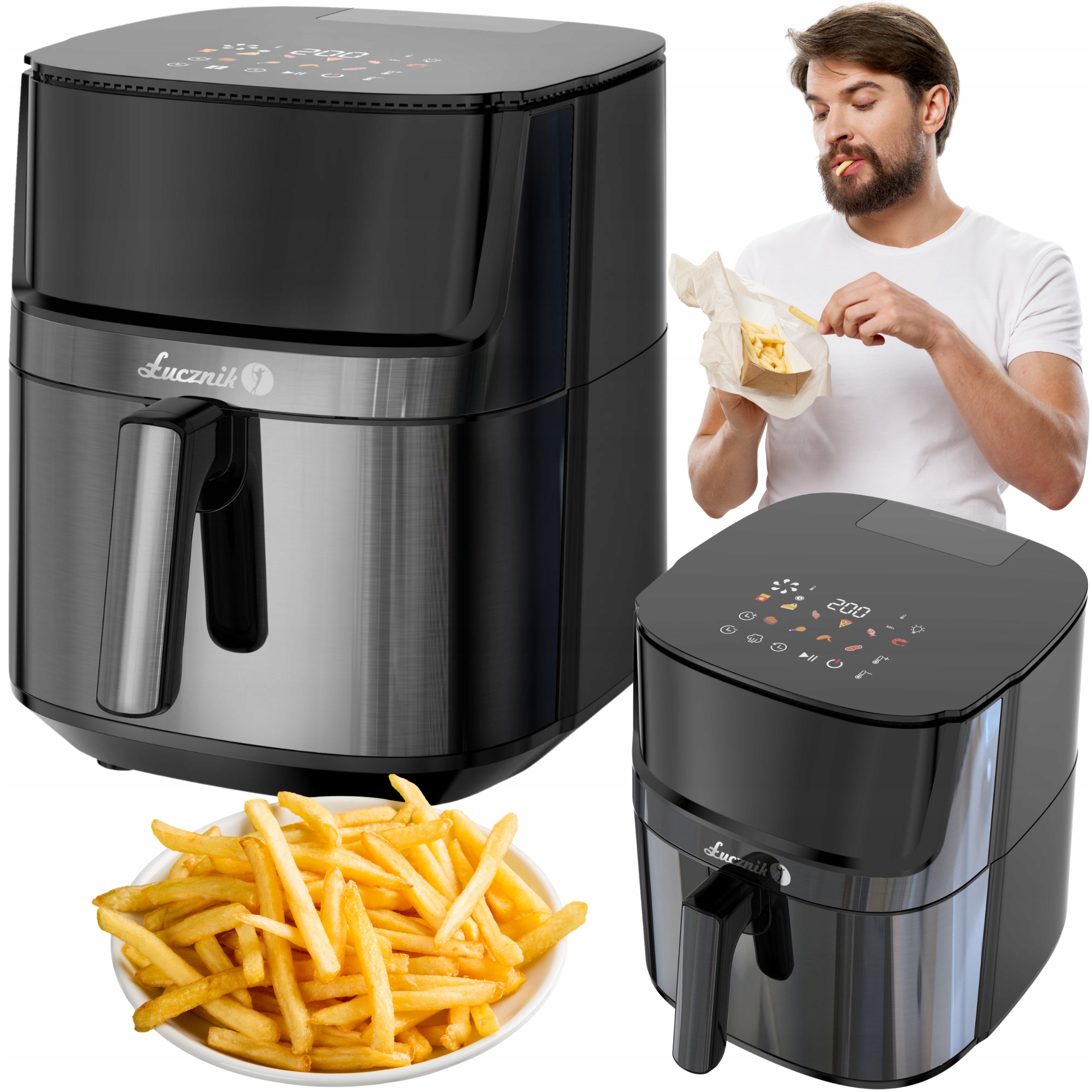 Frytkownica beztłuszczowa Łucznik Air Fryer 1500W 6,5l Duża XL funkcja Pary