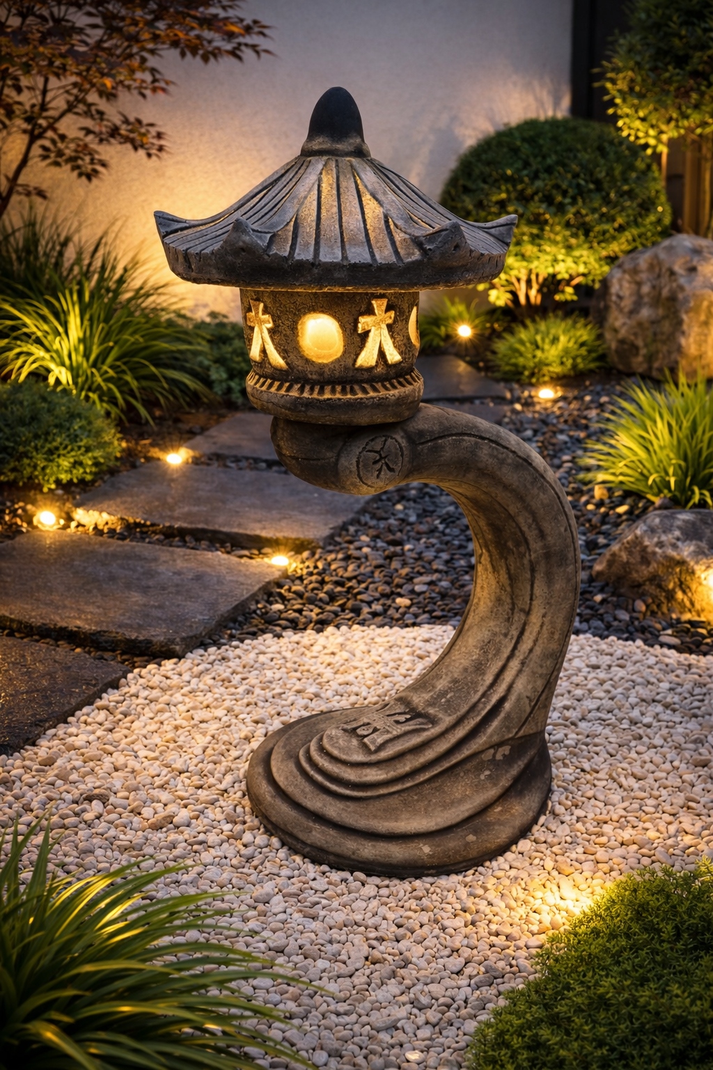Betónová lampa Japonská na oblúku Pagoda Dekorácia do záhrady 67 cm