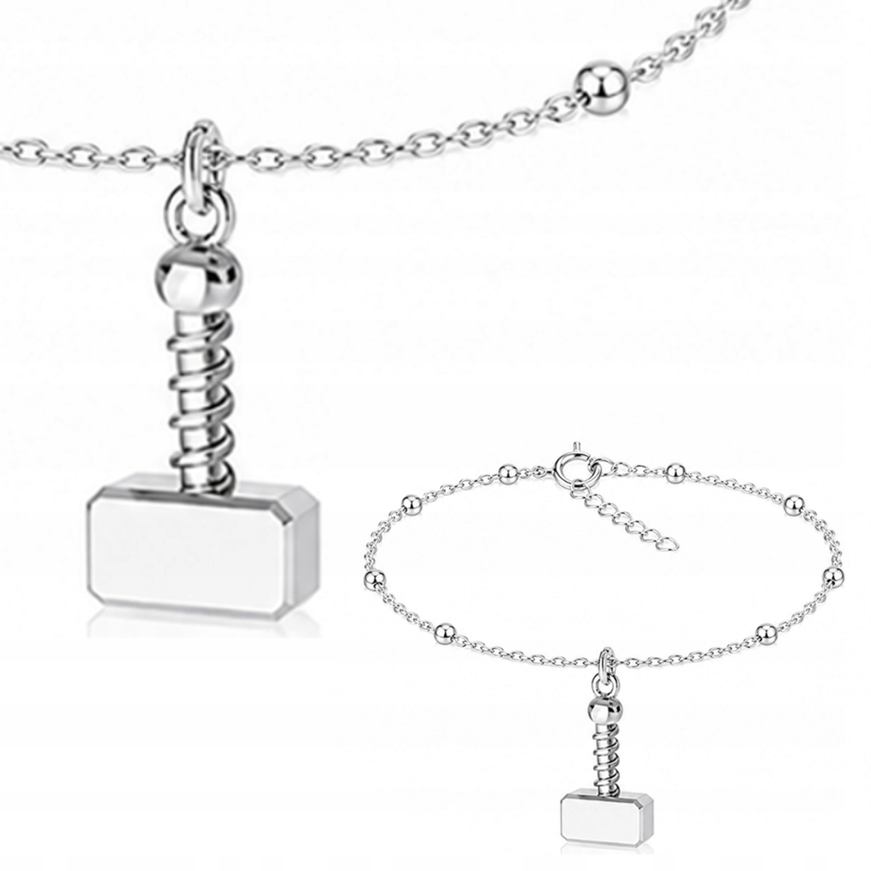 Mjolnir Młot Thora Wiking Stříbrný kuličkový náramek stříbro 925