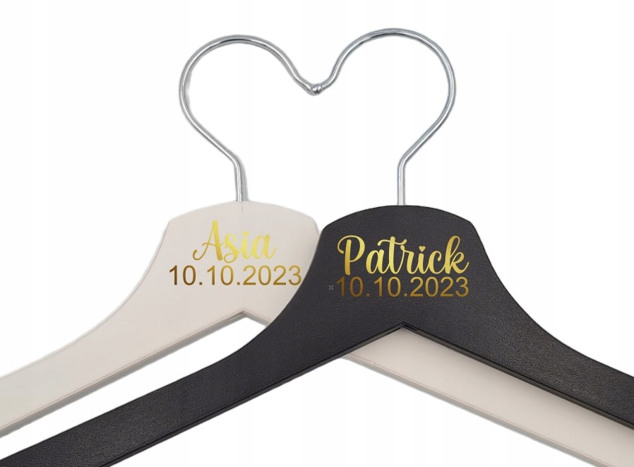 Komplet wieszaki ślubne ZŁOTE glamour wesele personalizacja imię data ślub