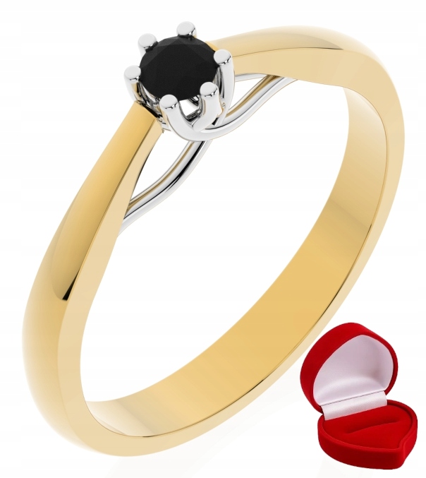 Zlatý Prstýnek 585 14k Černý Briliant 0,09 ct R27