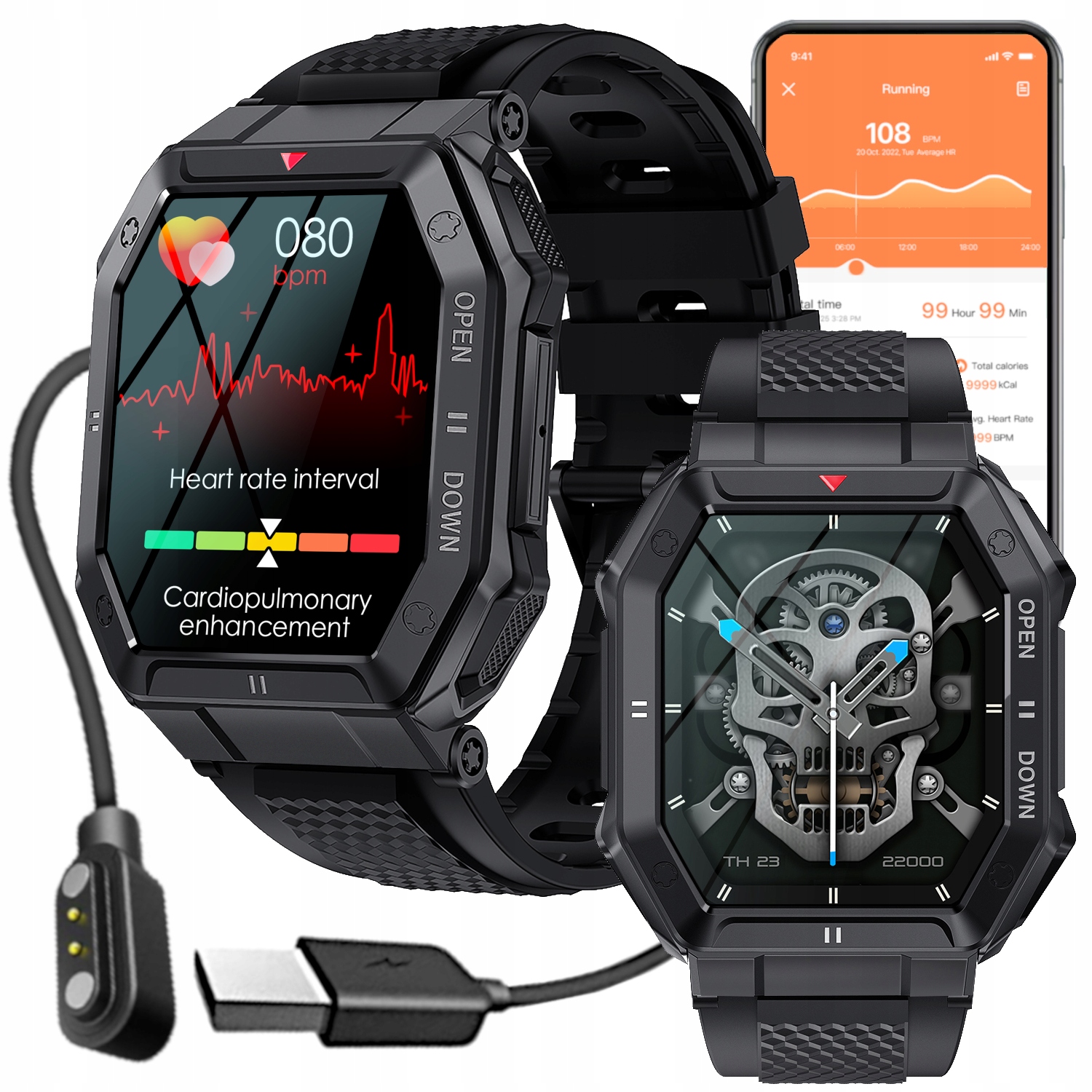Smartwatch zegarek męski Duży Wodoszczelny Połączenia Czarny GlacierX Trail