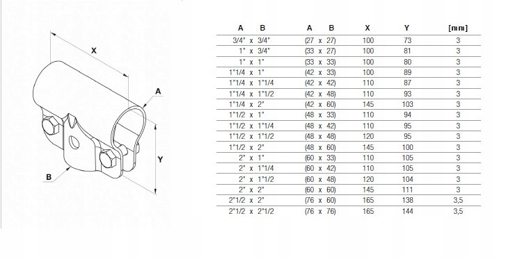 Obejma teowa 1 1/4"x1 1/4"-2śruby z boku Stan opakowania oryginalne