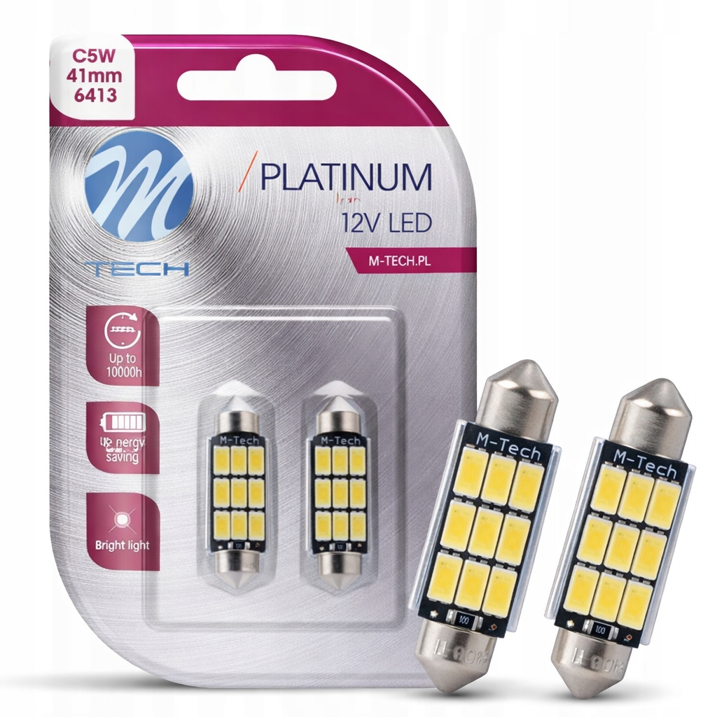 Żarówki C5W 41mm Led 12V 9xSMD5630 Warm White M-tech 2szt.