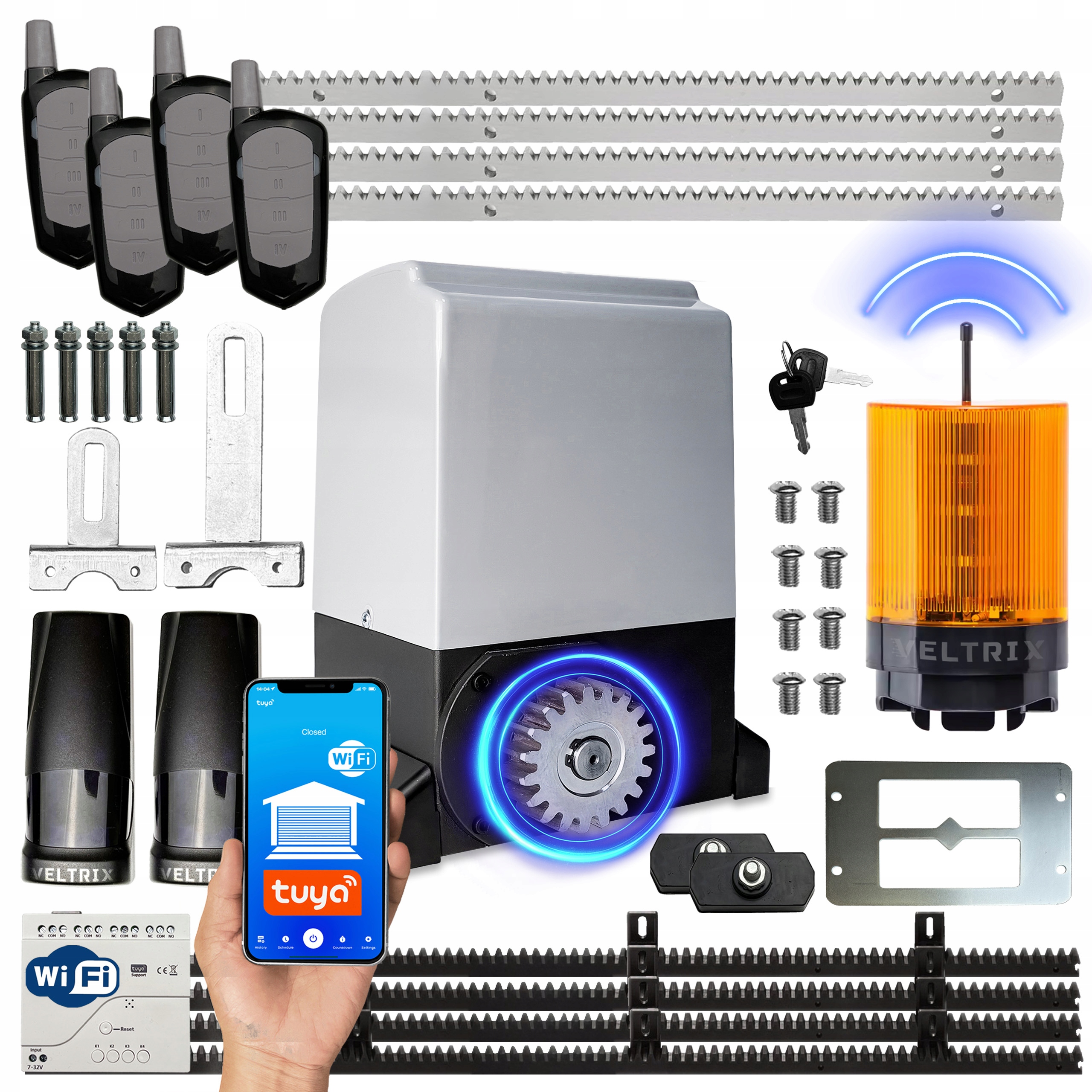 Napęd bramy Przesuwnej Zestaw 800kg 4 piloty lampa Led Wifi