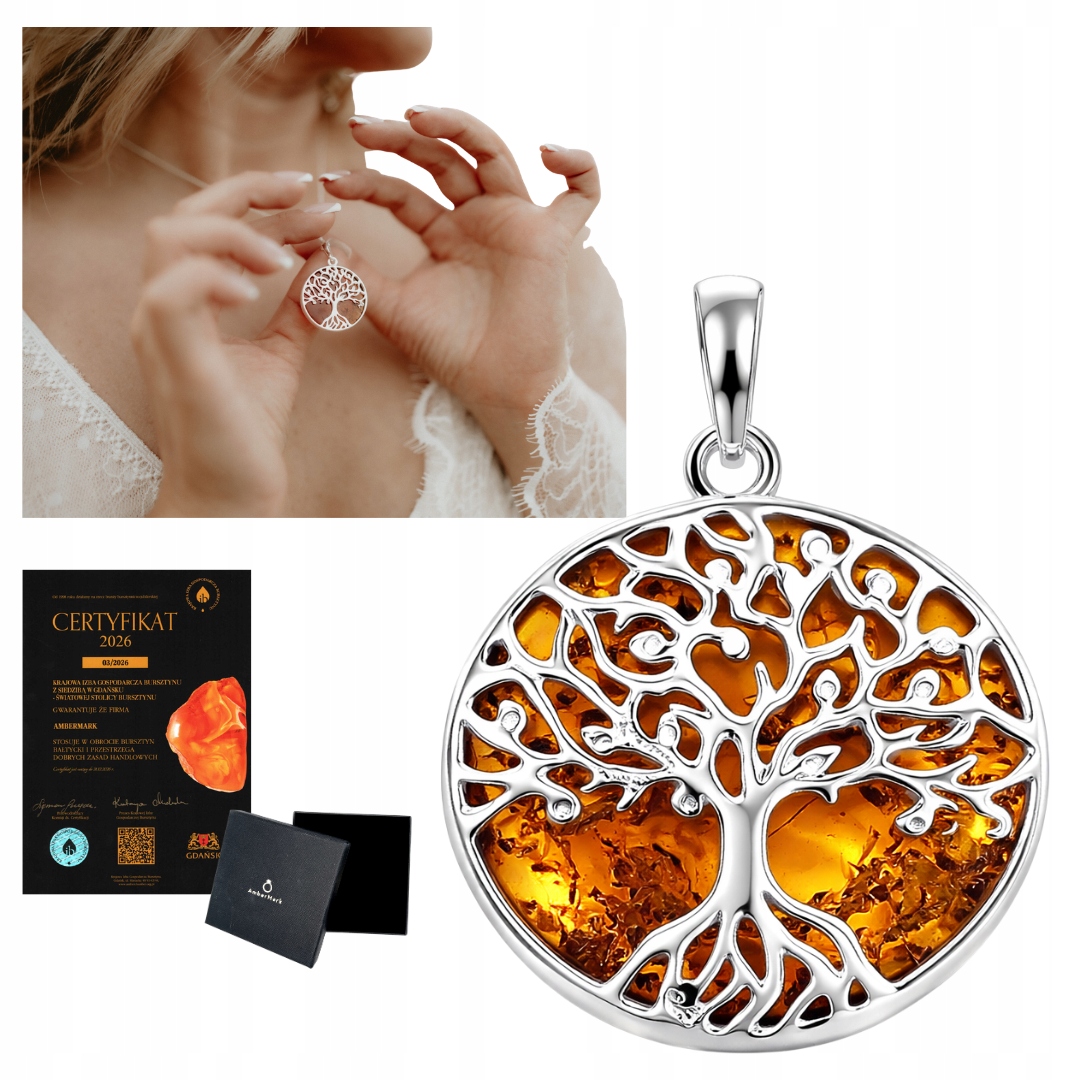 Přívěsek strom štěstí stříbro 925 přívěsek jantarový koňakový