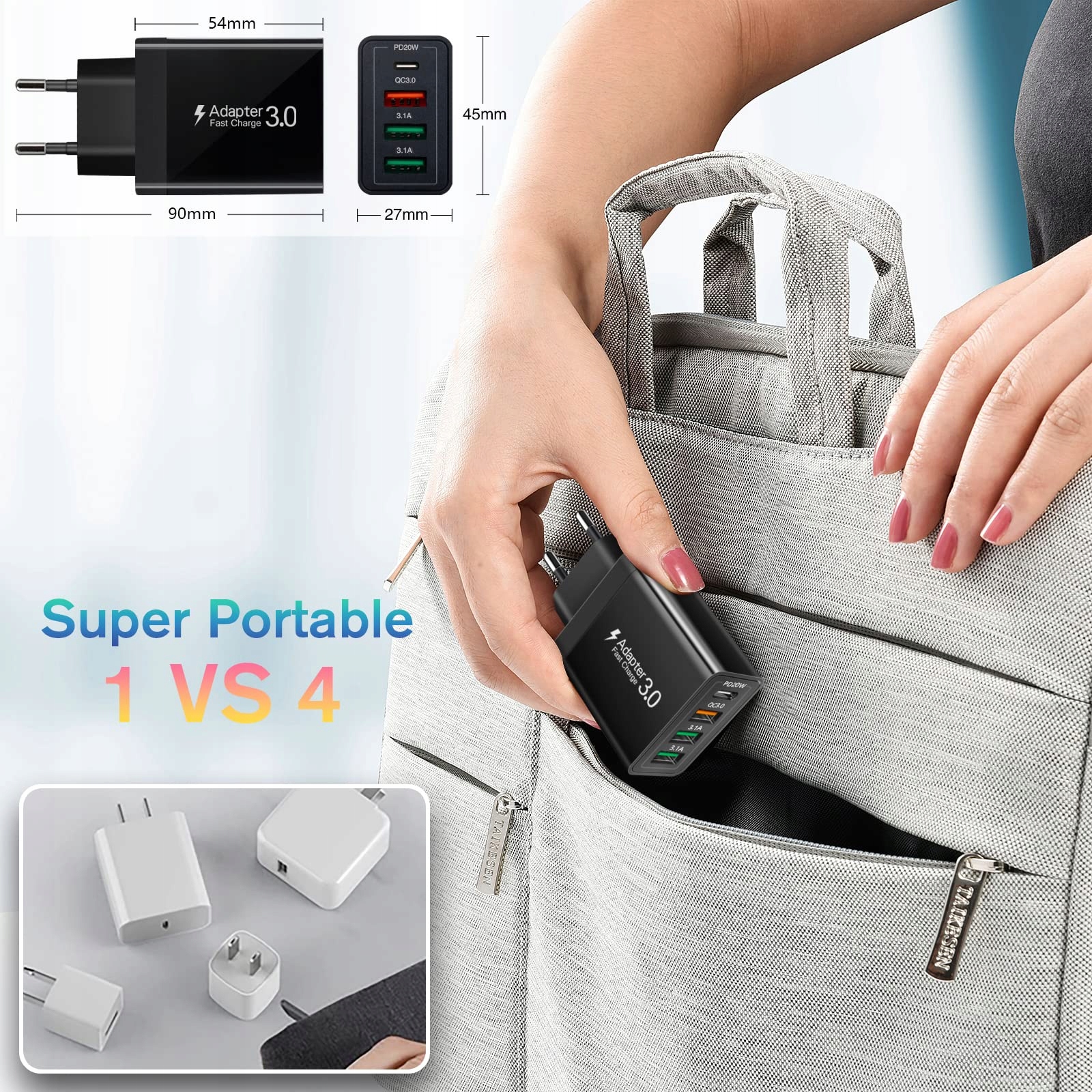 Ładowarka USB C 35 W, Acezeek do szybkiego ładowaniaPD20 W/QC3.0/3.1A — miniatura 7
