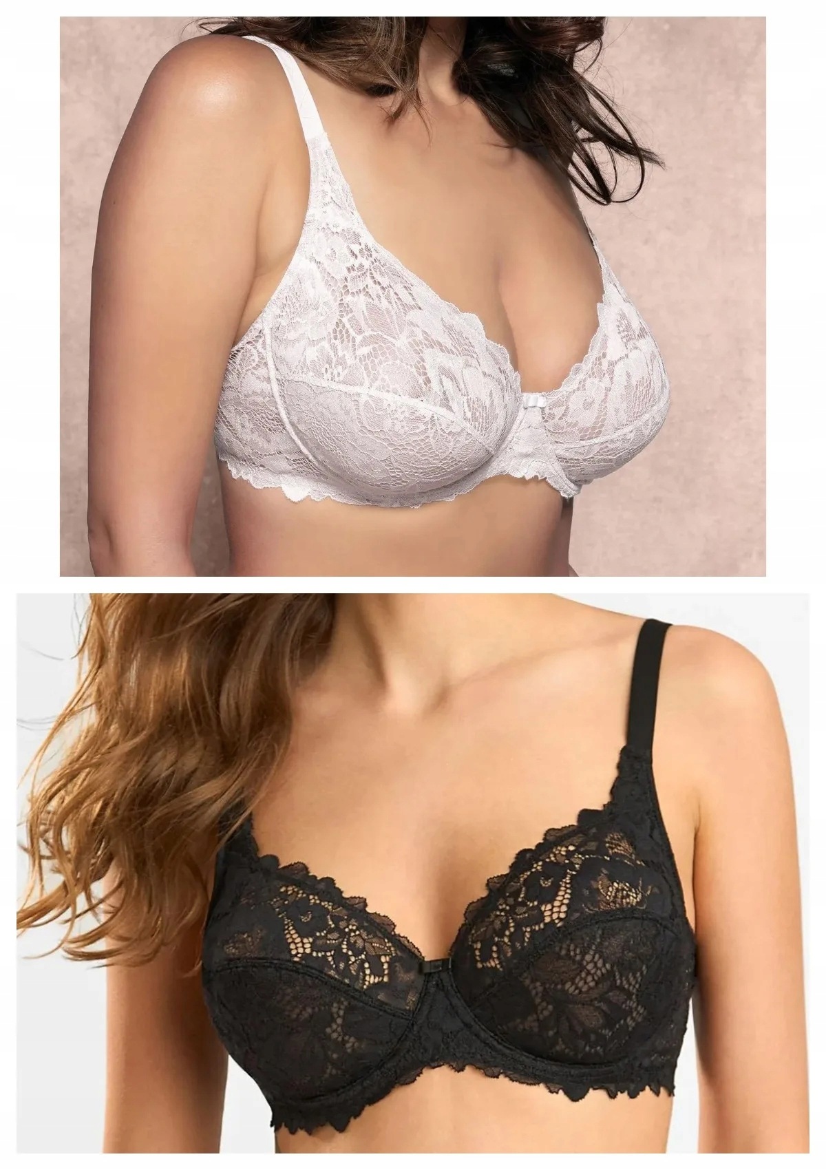 Lormar Curvy 400L měkká krajková podprsenka 2 ks bílá černá 70B