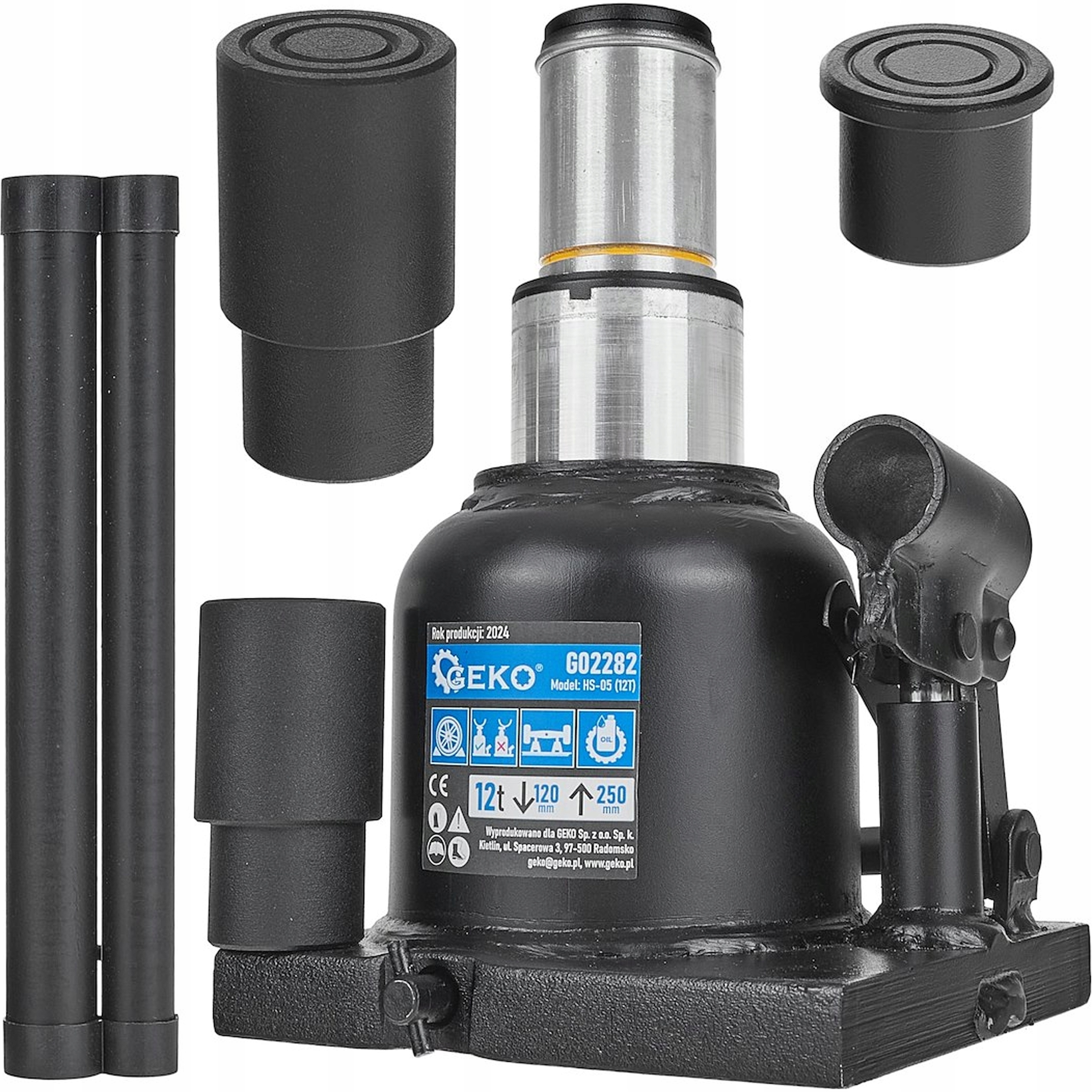 Hydraulický stĺpikový zdvihák nízky 12T dvojstupňový Geko G02282