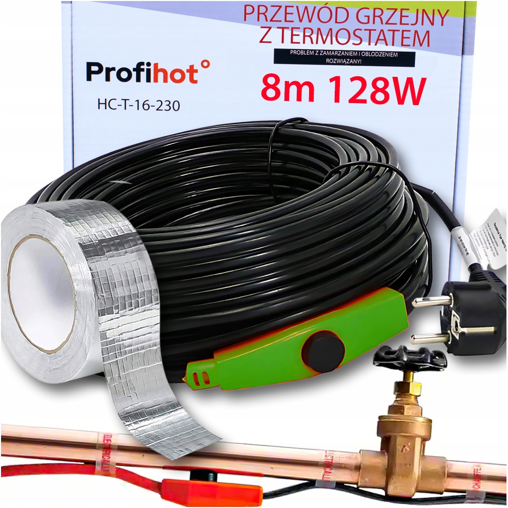 Topný Kabel S Termostatem Páska Bonus |pro Trubky 128W 8M