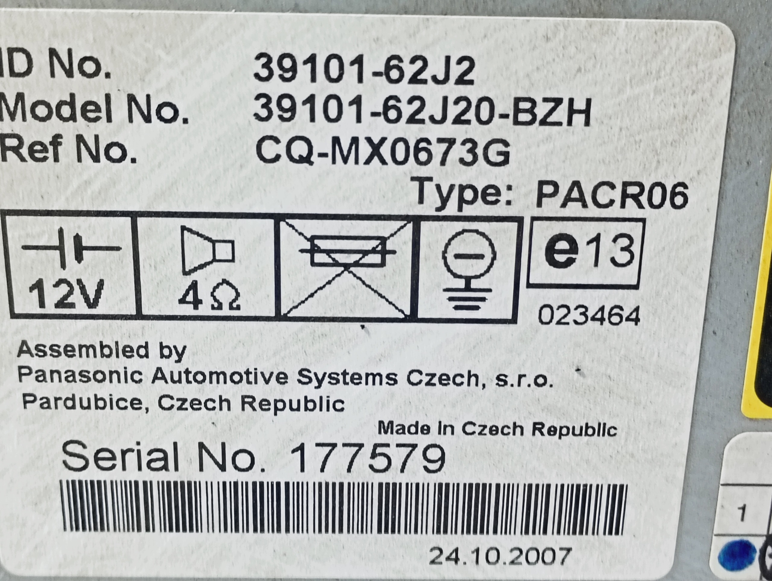 Radio original CD missing code OE 3910162J2 Suzuki Swift III lift 05-10