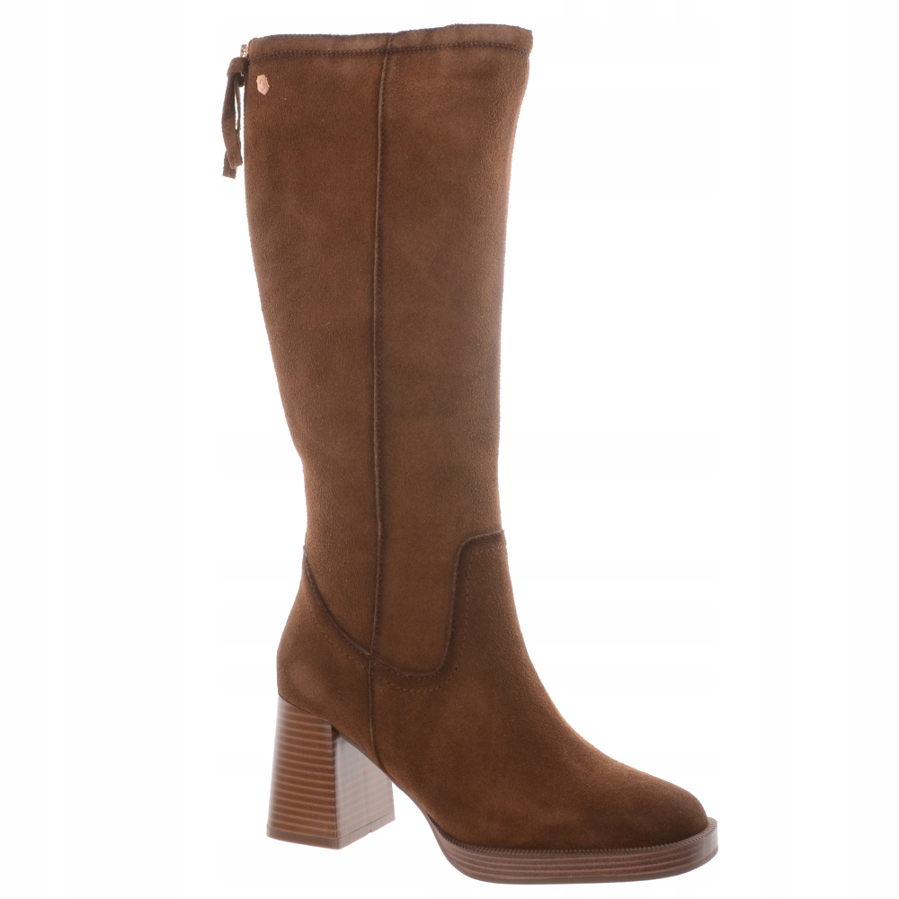 Carmela Hnědé Kožené Kozačky Na Podpatku, Velikost 39