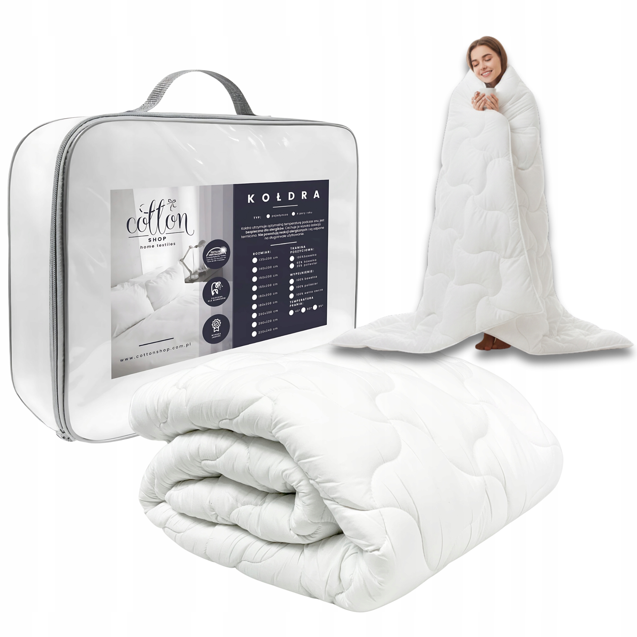 Zimní přikrývka 220x240cm teplá antialergenní silná Prošívaná Polský látka