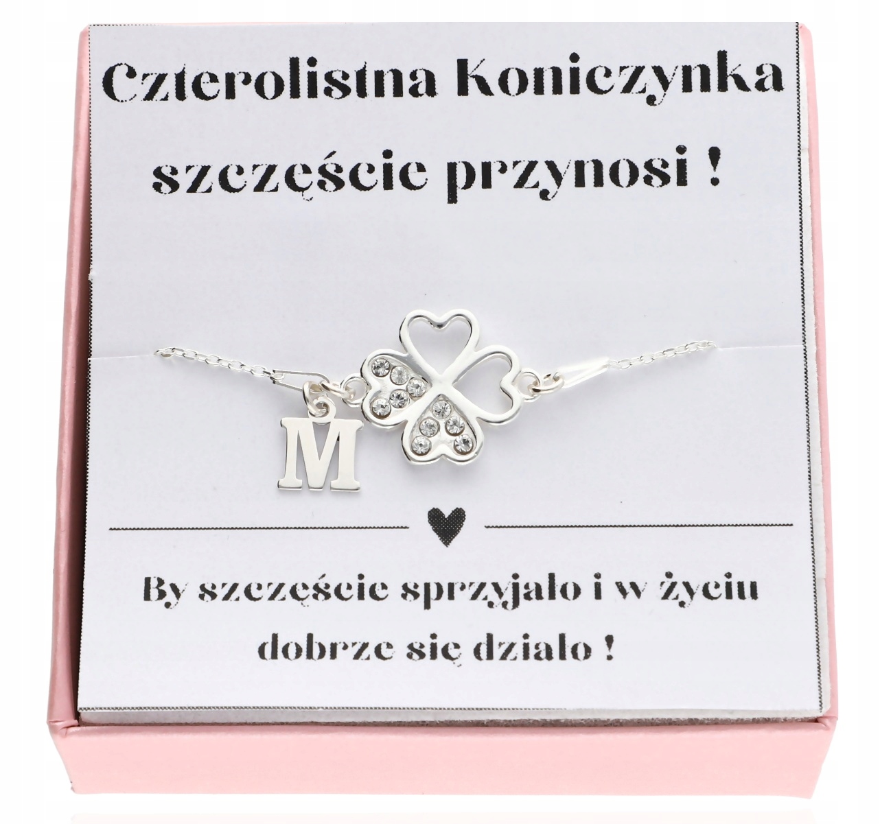 Bransoletka Srebrna Damska Na Szczęście 925 Z Koniczynką Cyrkoniami Literką