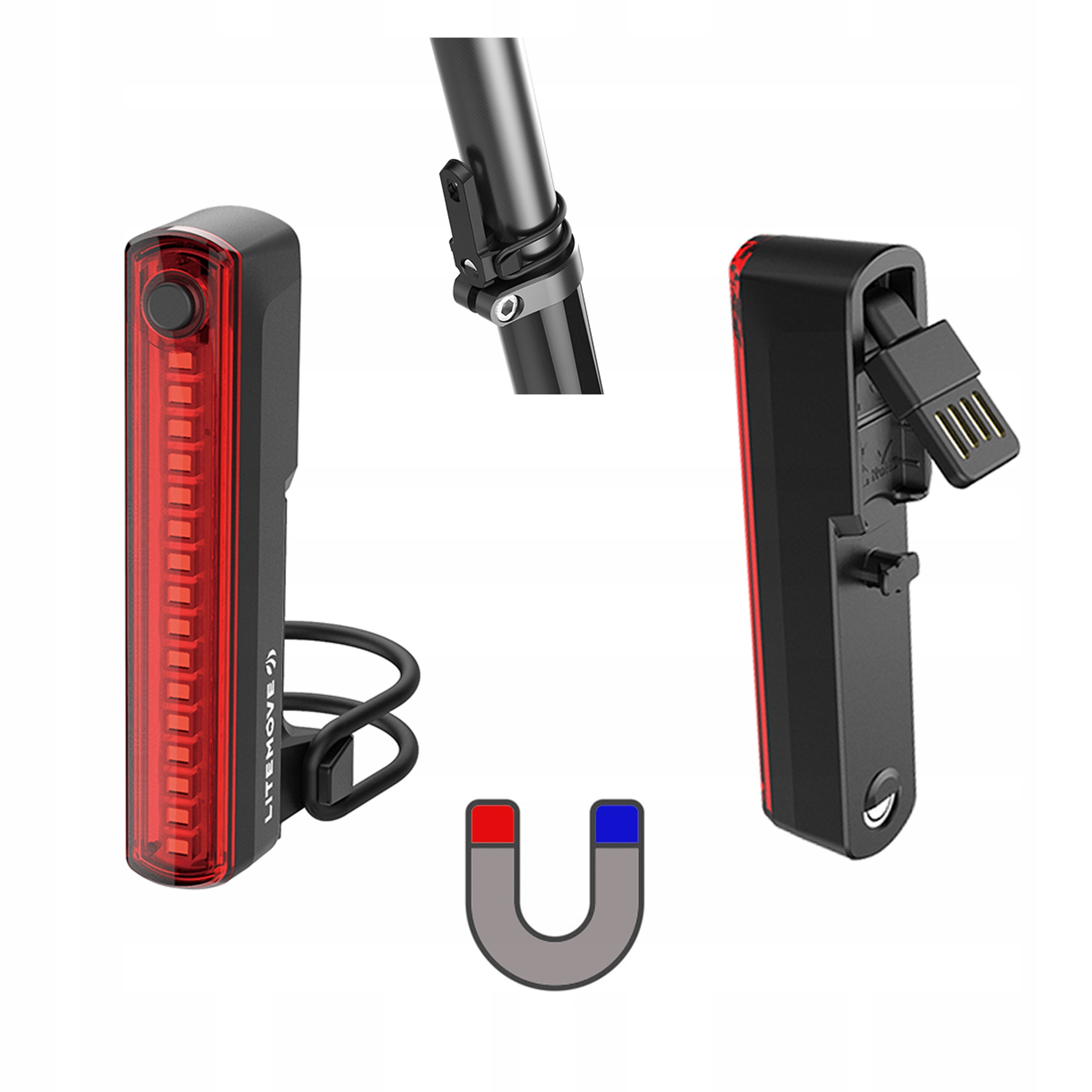 Litemove TL03 tylna lampka rowerowa magnes tył Usb