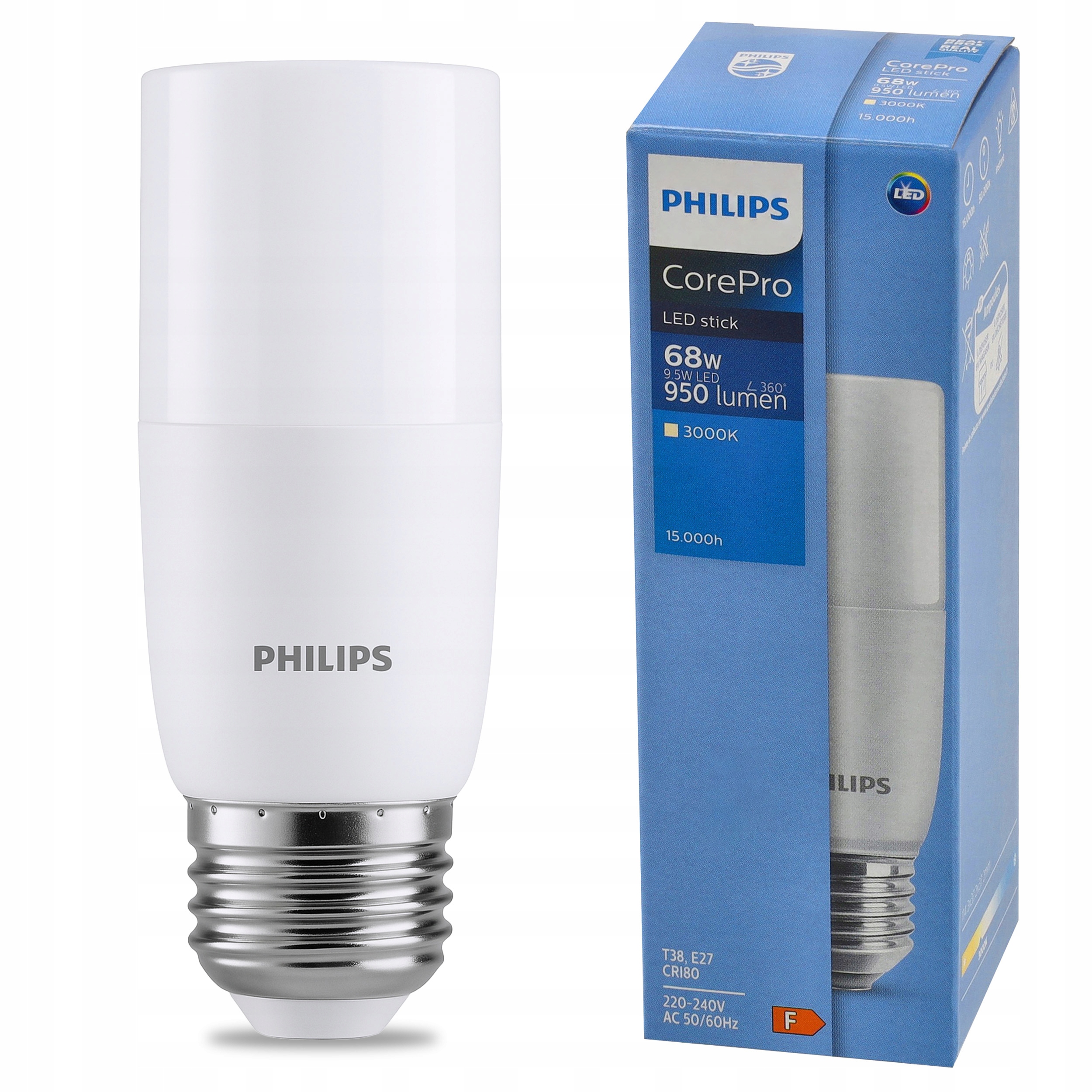 Żarówka LED E27 PHILIPS 9,5W = 68W 950lm Barwa Ciepła 3000K CorePro T38