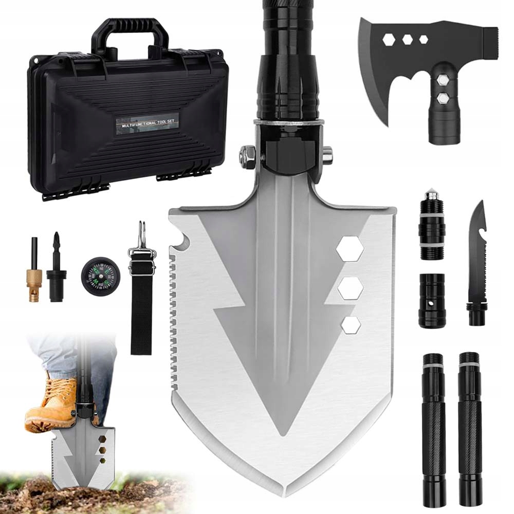 Saperka Pro Přežití Vojenská Skládací Sekera Kompas Zapalovač Píšťalka Nůž