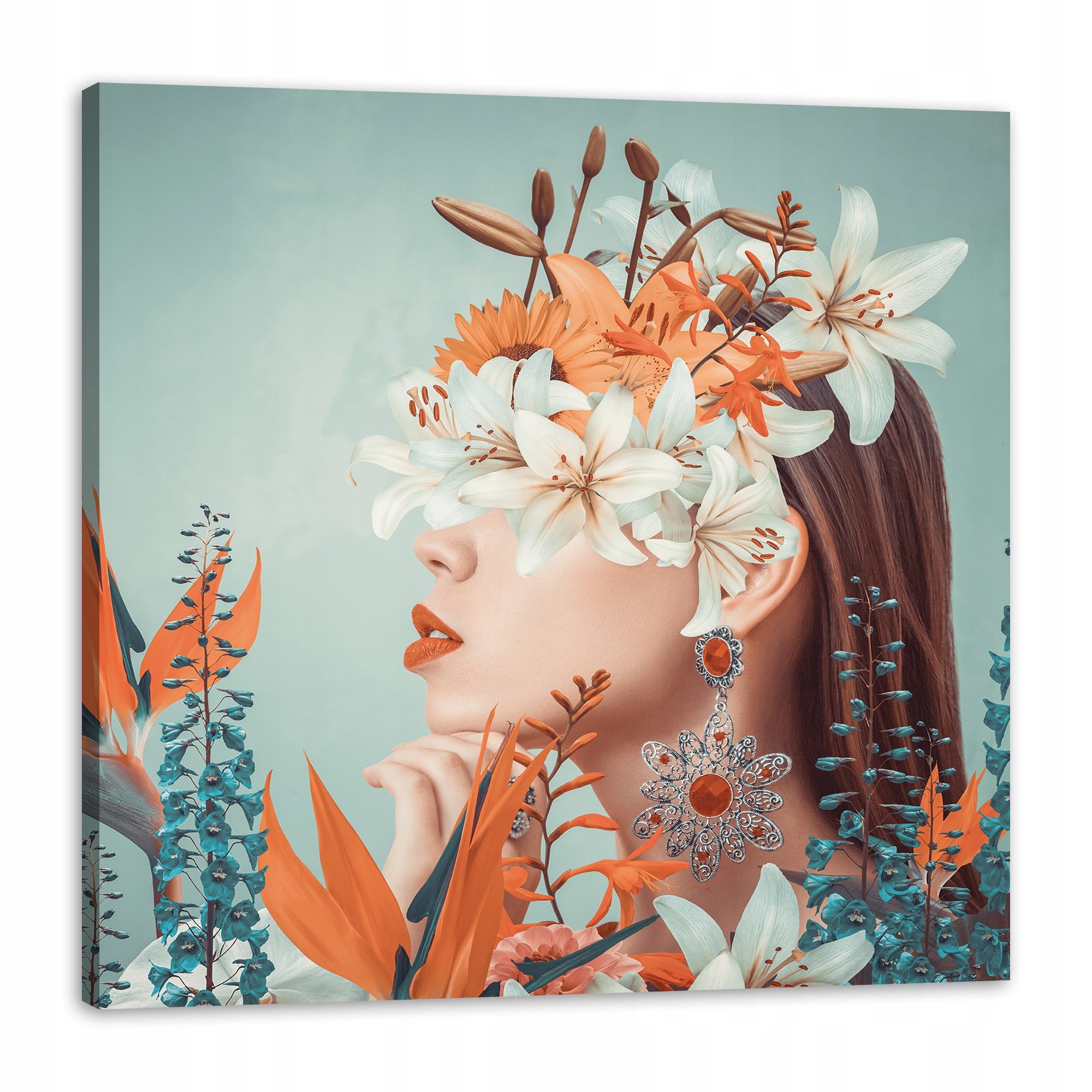 Obraz na plátně Žena Květiny Listy Příroda 90x90 cm