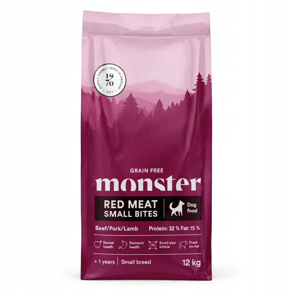 Monster Dog Small Bites 12 kg Bezobilné suché Krmivo pro psy Červené maso