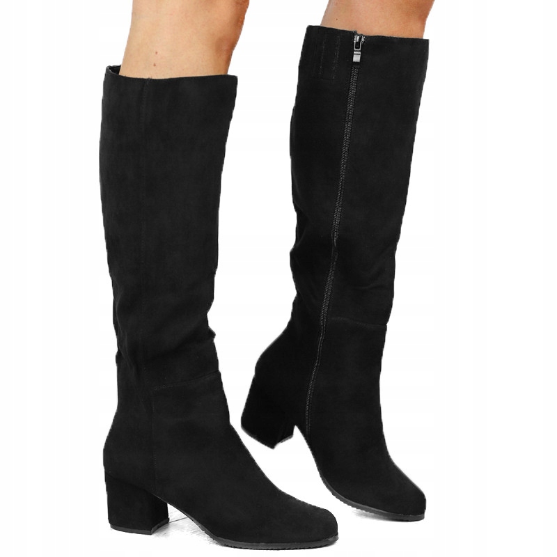 

Czarne kozaki damskie słupek zamszowe A363-1 r.36